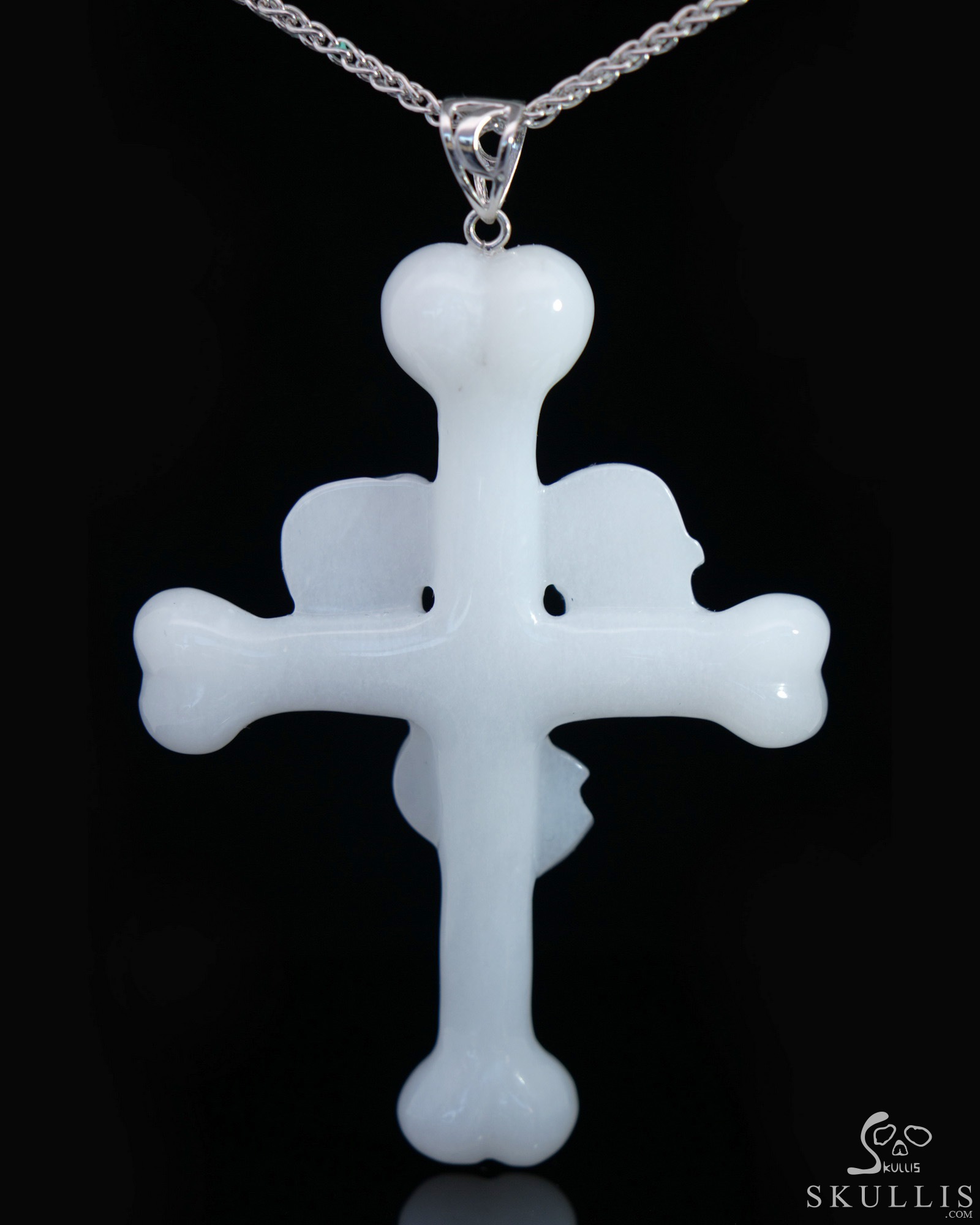 Necklace of 3.6" Blue Chalcedony Hand Carved Crystal Skull Pendant, Skull Jewelry Necklace of 3.6" Blue Chalcedony Hand Carved Crystal Skull Pendant, Skull Jewelry