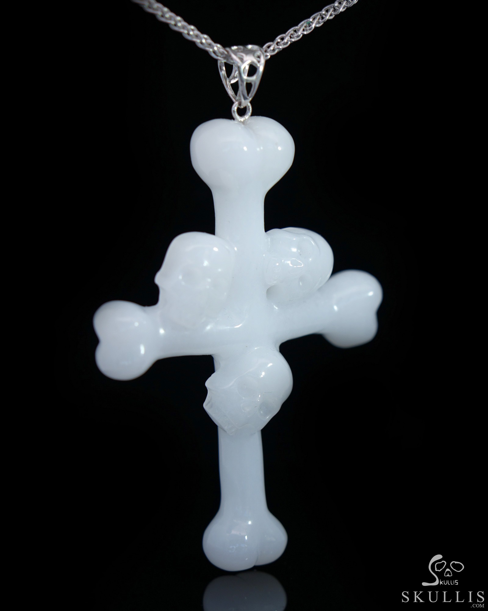 Necklace of 3.6" Blue Chalcedony Hand Carved Crystal Skull Pendant, Skull Jewelry Necklace of 3.6" Blue Chalcedony Hand Carved Crystal Skull Pendant, Skull Jewelry