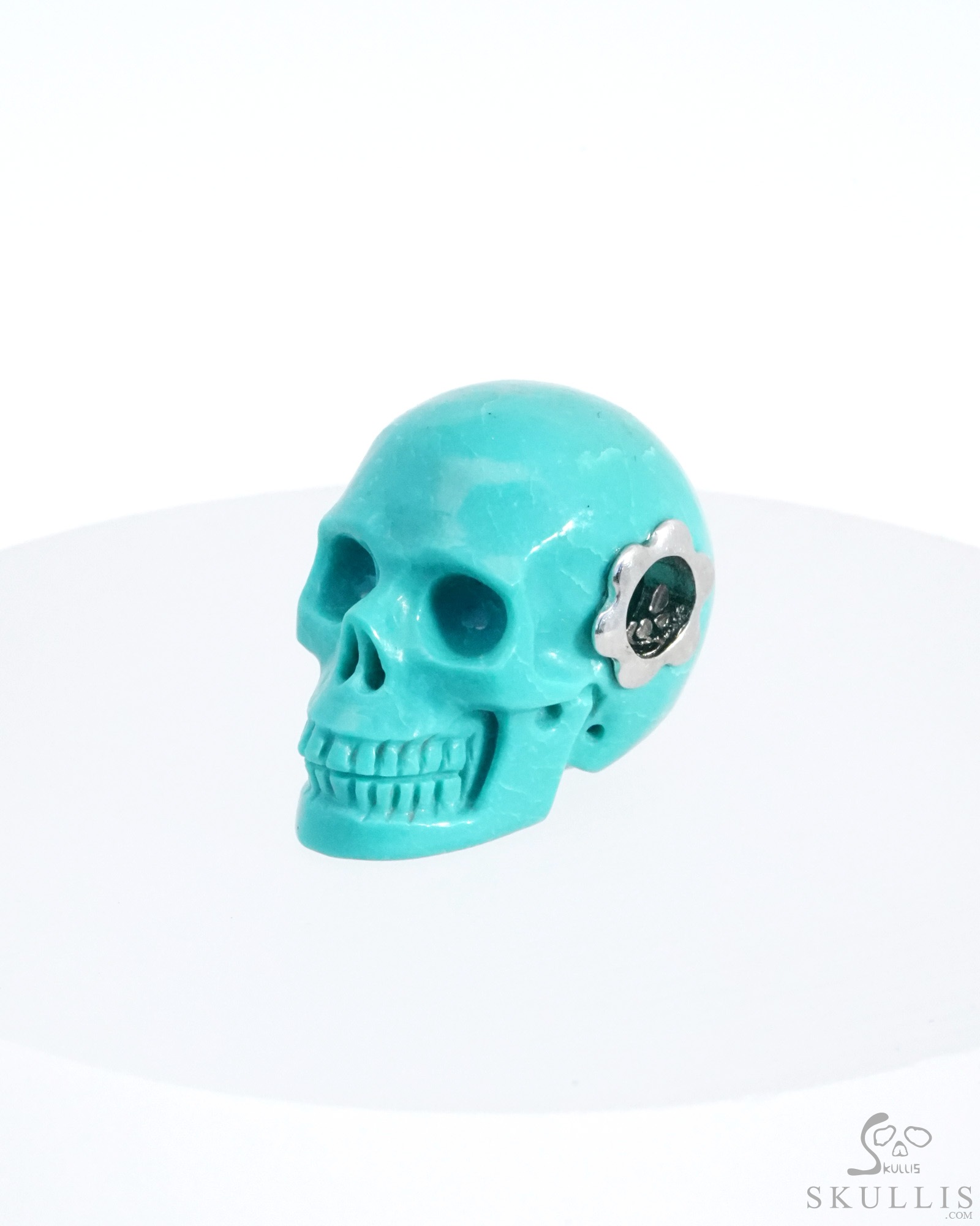 Gemstone Necklace of 0.7" Turquoise Hand Carved Crystal Skull Pendant, Skull Jewelry Gemstone Necklace of 0.7" Turquoise Hand Carved Crystal Skull Pendant, Skull Jewelry