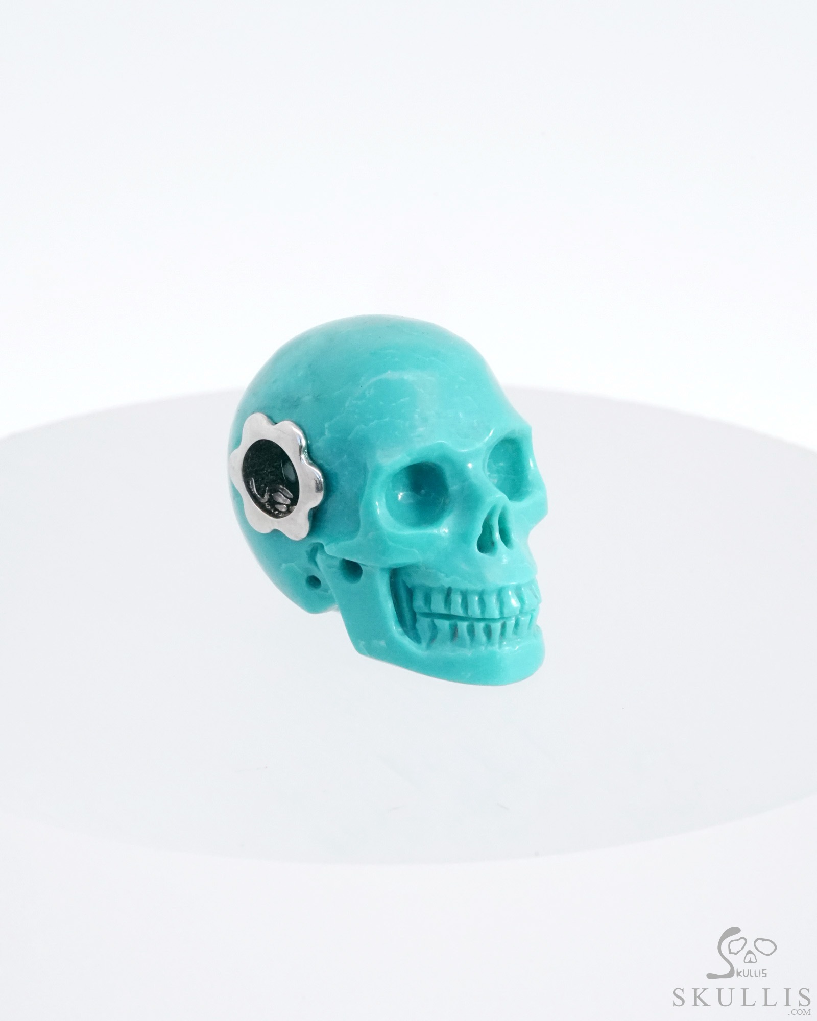 Gemstone Necklace of 0.7" Turquoise Hand Carved Crystal Skull Pendant, Skull Jewelry Gemstone Necklace of 0.7" Turquoise Hand Carved Crystal Skull Pendant, Skull Jewelry