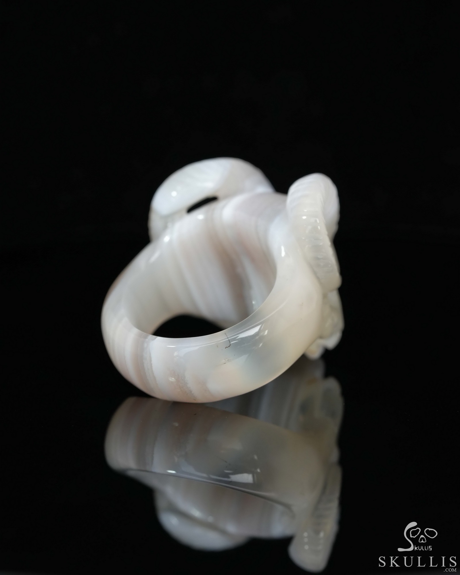 US Size 11# Banded Agate Hand Carved Crystal Skull Ring, Skull Jewelry US Size 11# Banded Agate Hand Carved Crystal Skull Ring, Skull Jewelry