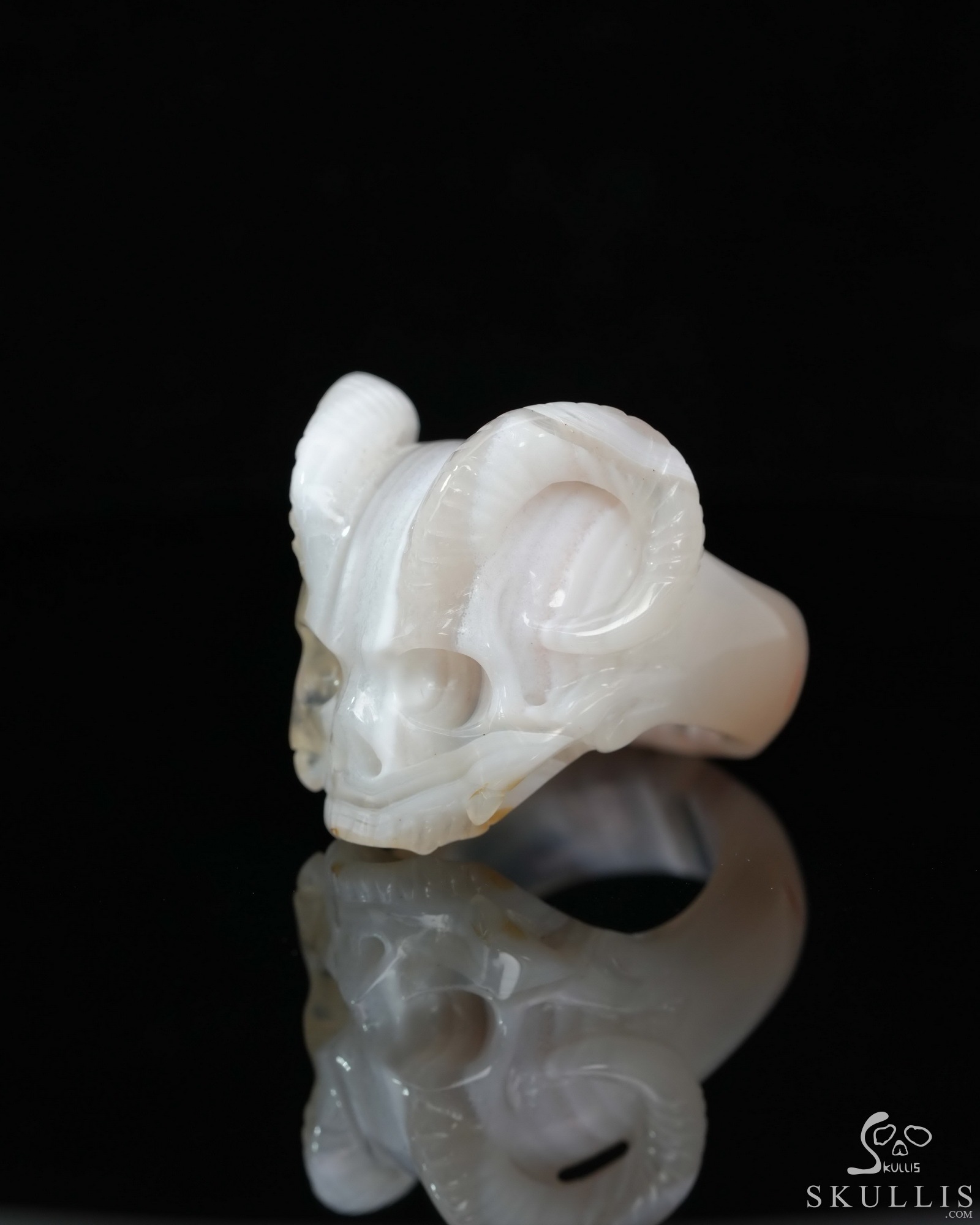 US Size 11# Banded Agate Hand Carved Crystal Skull Ring, Skull Jewelry US Size 11# Banded Agate Hand Carved Crystal Skull Ring, Skull Jewelry