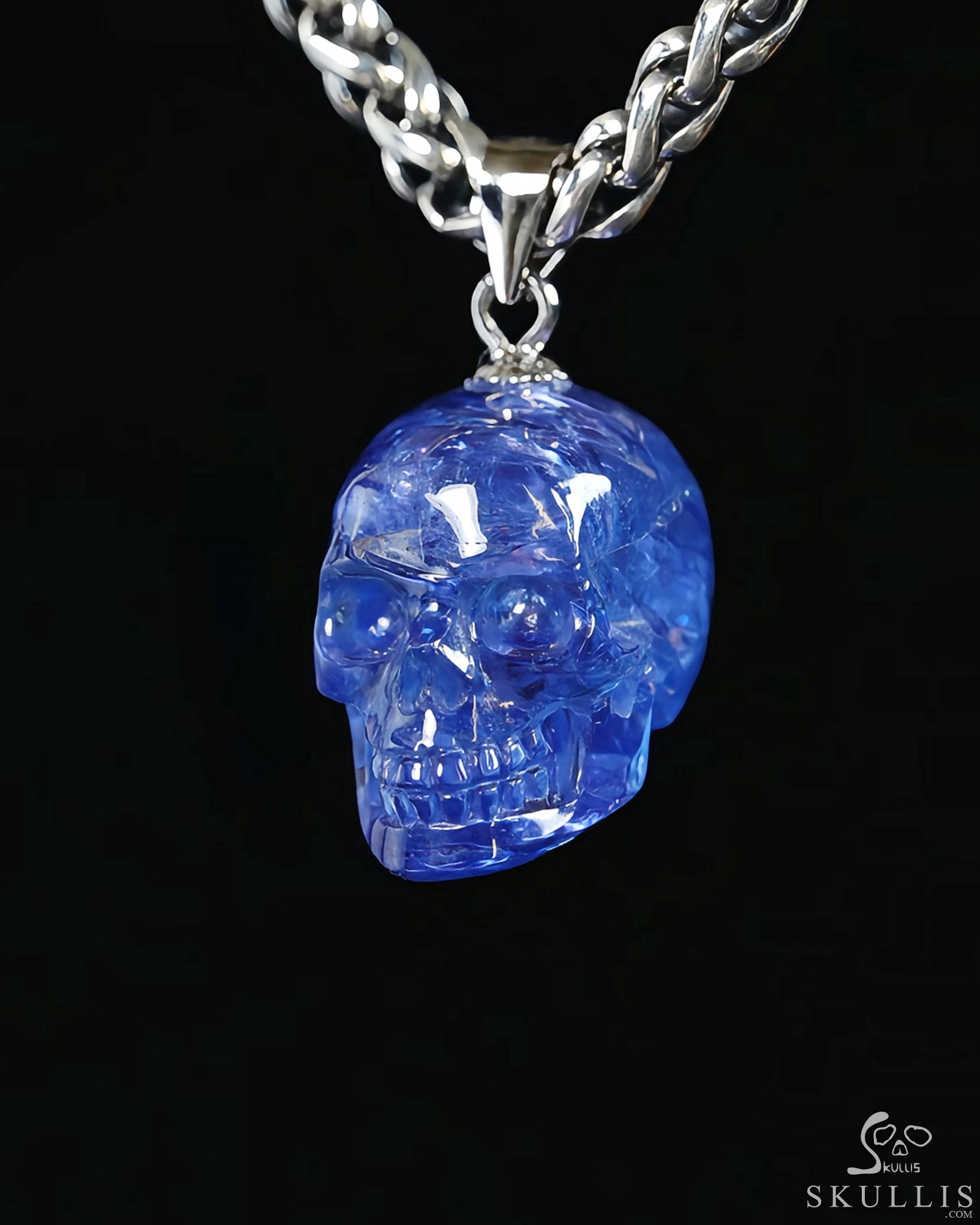 Gemstone Necklace of 0.6" Tanzanite Hand Carved Crystal Skull Pendant, Skull Jewelry Gemstone Necklace of 0.6" Tanzanite Hand Carved Crystal Skull Pendant, Skull Jewelry
