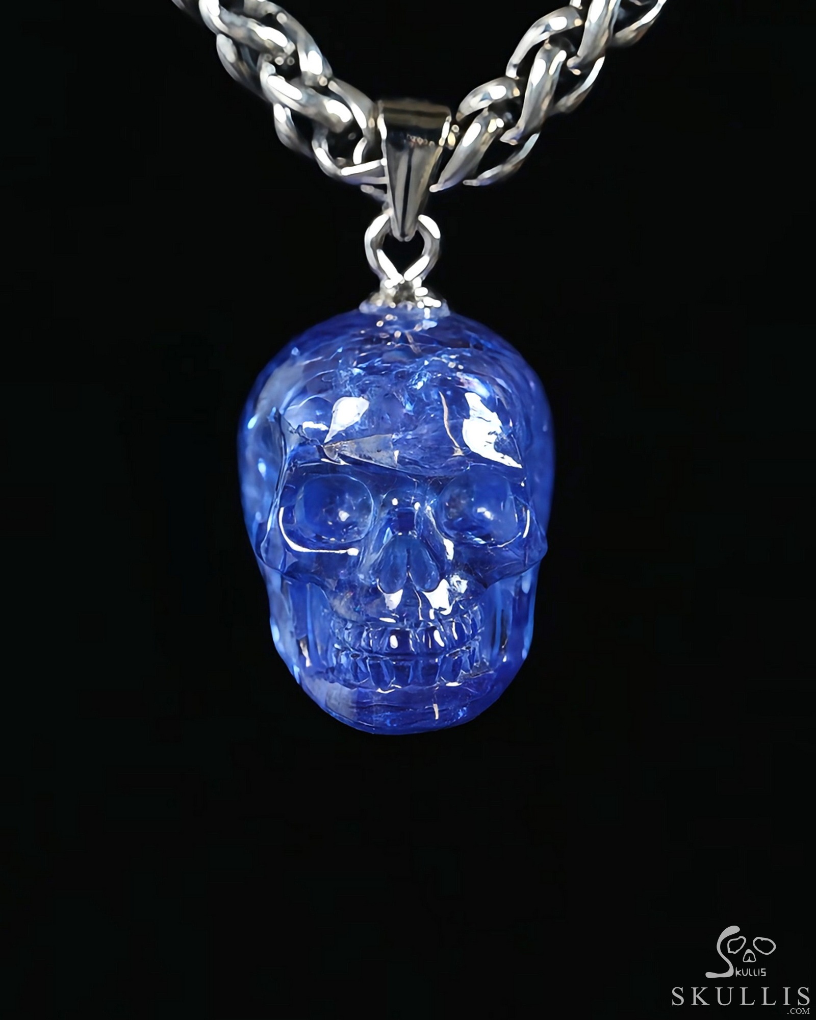 Gemstone Necklace of 0.6" Tanzanite Hand Carved Crystal Skull Pendant, Skull Jewelry Gemstone Necklace of 0.6" Tanzanite Hand Carved Crystal Skull Pendant, Skull Jewelry