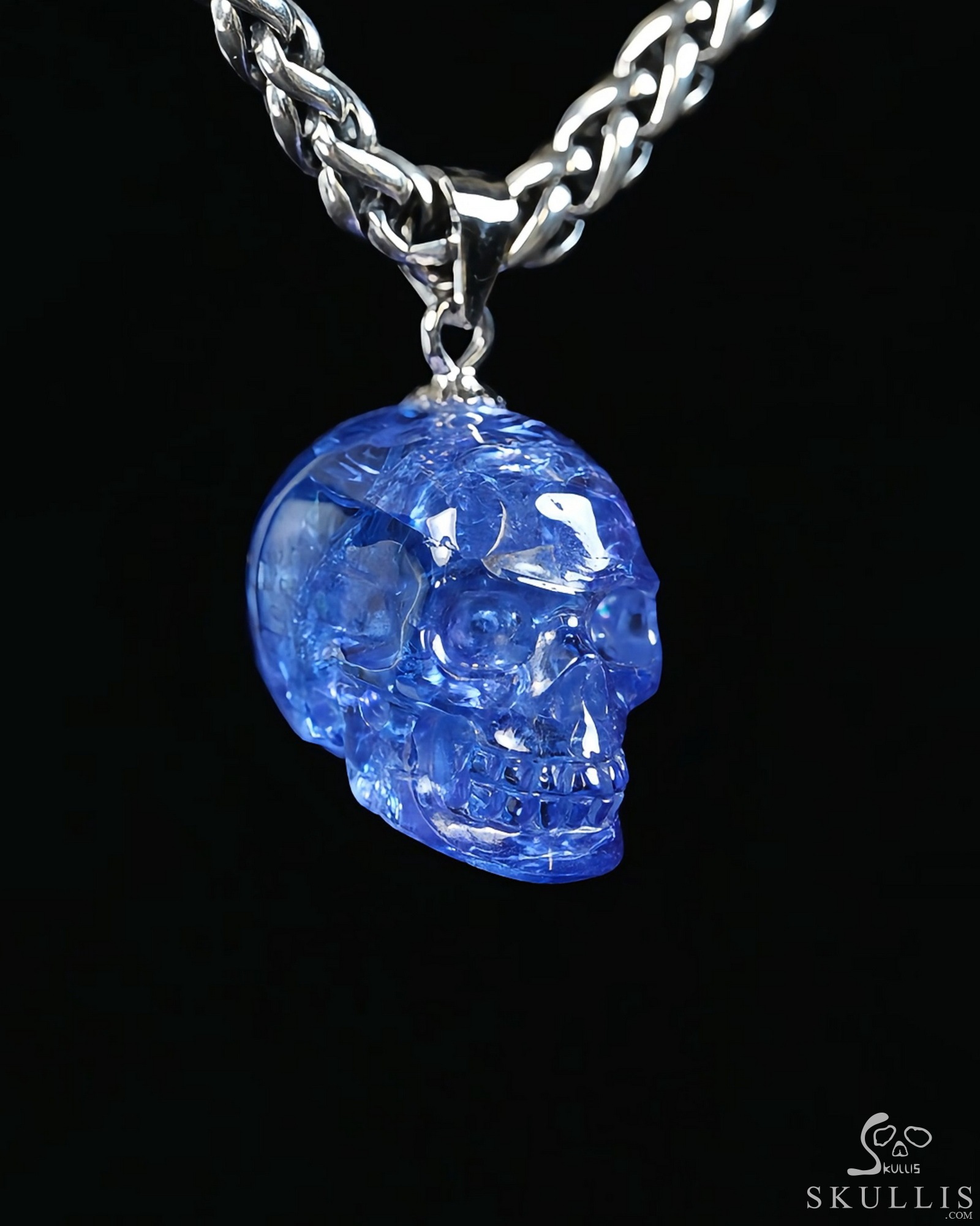 Gemstone Necklace of 0.6" Tanzanite Hand Carved Crystal Skull Pendant, Skull Jewelry Gemstone Necklace of 0.6" Tanzanite Hand Carved Crystal Skull Pendant, Skull Jewelry