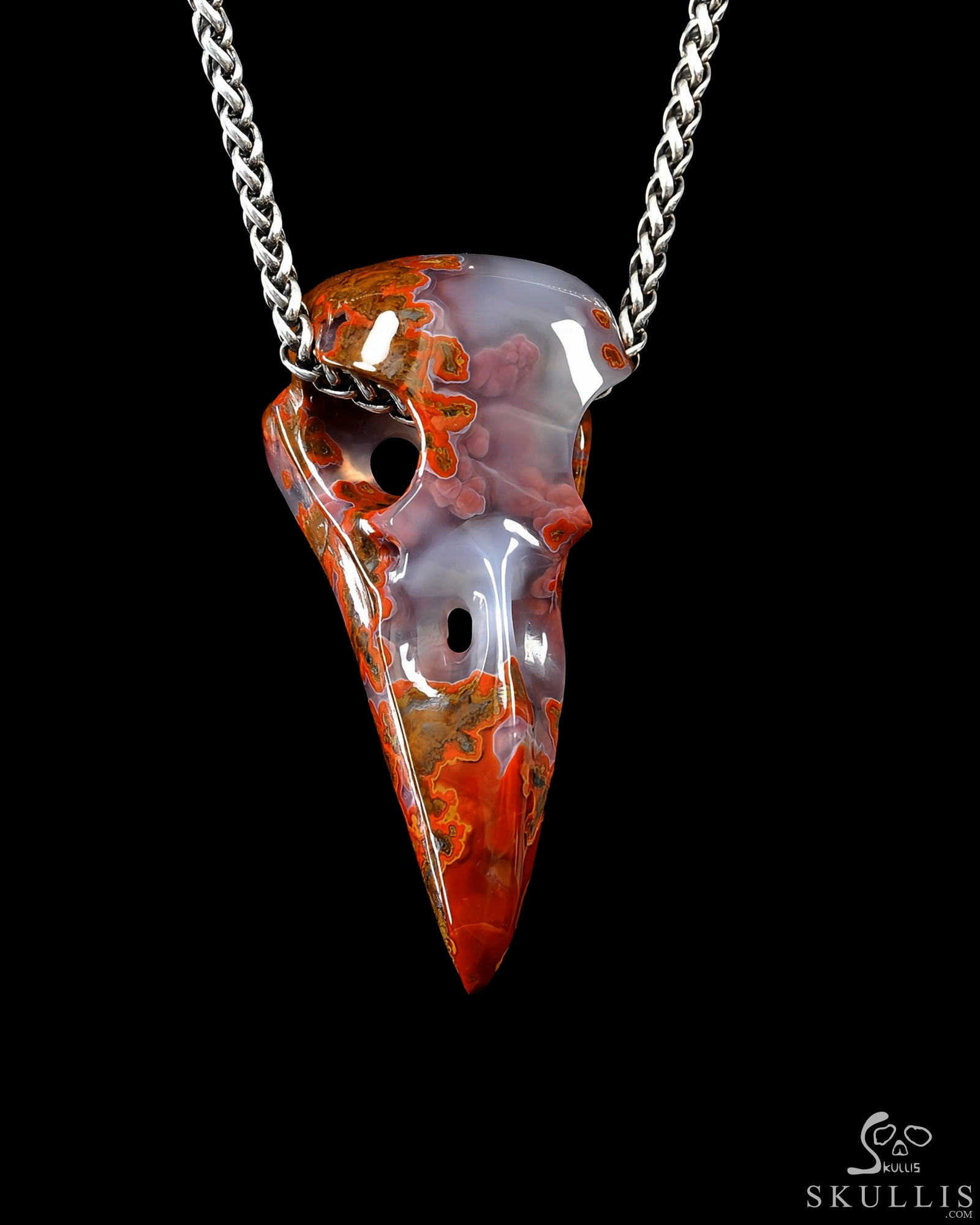 Desert Drifter - 2.3" Red Desert Agate Hand Carved Crystal Raven Skull Pendant, Crystal Healing Skull Jewelry, for Women & Men Desert Drifter - 2.3" Red Desert Agate Hand Carved Crystal Raven Skull Pendant, Crystal Healing Skull Jewelry, for Women & Men