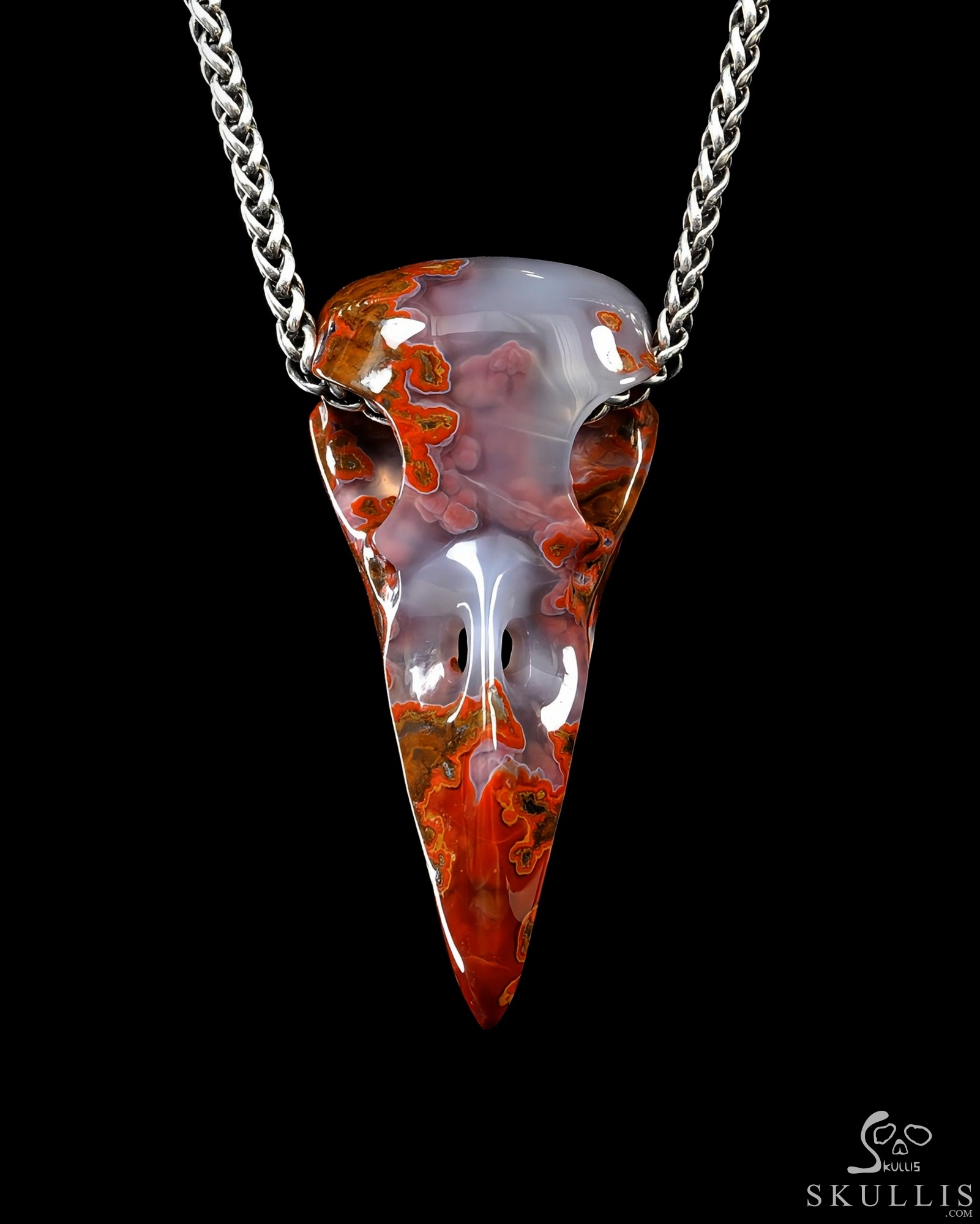 Desert Drifter - 2.3" Red Desert Agate Hand Carved Crystal Raven Skull Pendant, Crystal Healing Skull Jewelry, for Women & Men Desert Drifter - 2.3" Red Desert Agate Hand Carved Crystal Raven Skull Pendant, Crystal Healing Skull Jewelry, for Women & Men