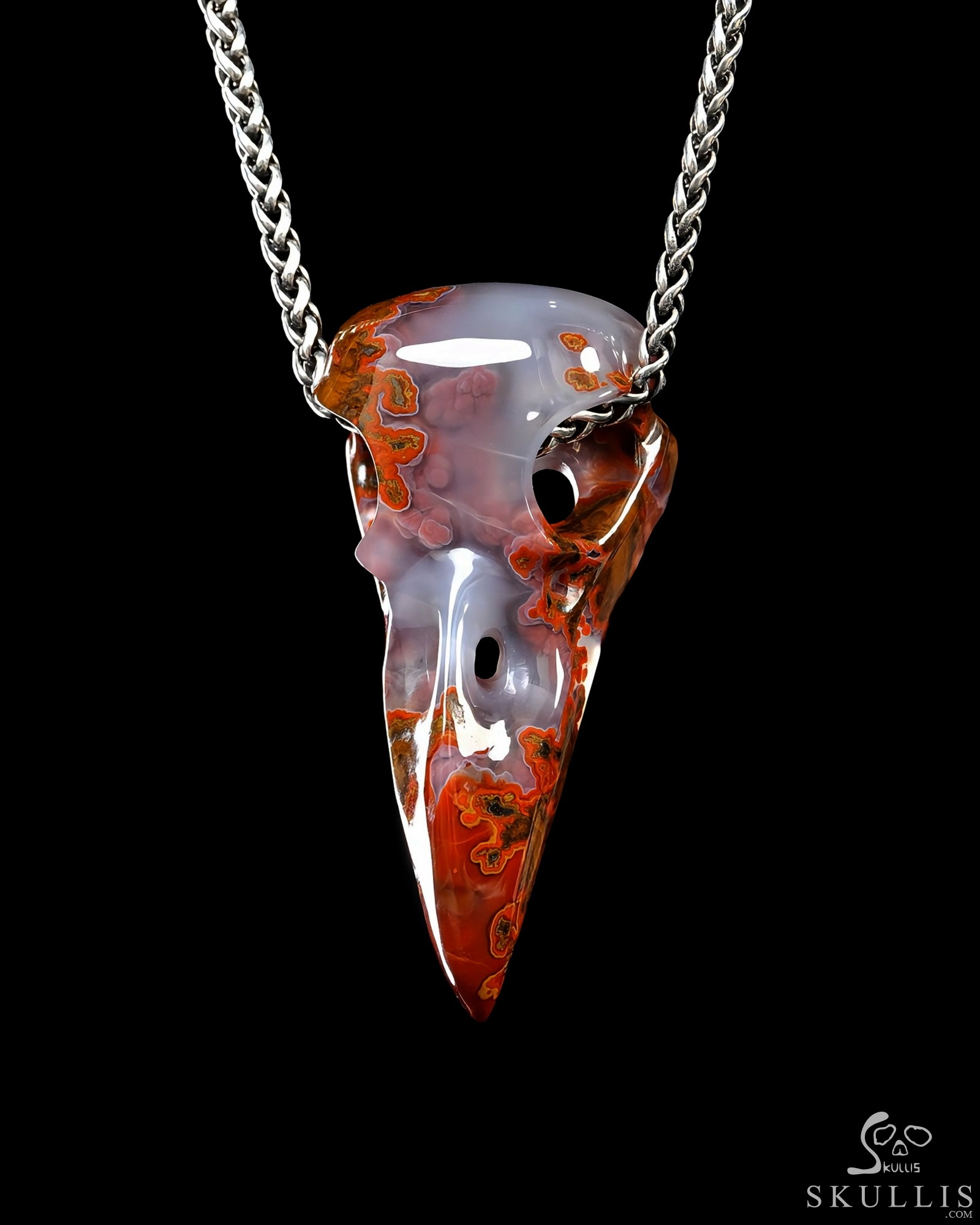 Desert Drifter - 2.3" Red Desert Agate Hand Carved Crystal Raven Skull Pendant, Crystal Healing Skull Jewelry, for Women & Men Desert Drifter - 2.3" Red Desert Agate Hand Carved Crystal Raven Skull Pendant, Crystal Healing Skull Jewelry, for Women & Men
