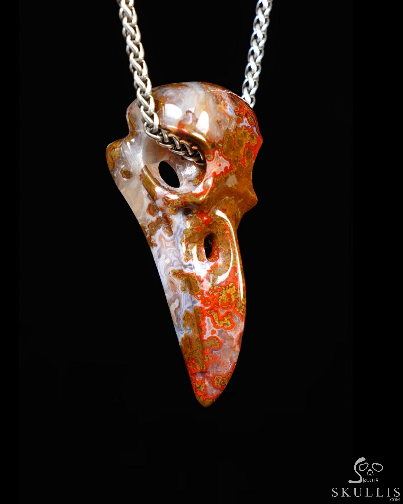 Night Pathfinder - Necklace of 2.3" Red Desert Agate Hand Carved Crystal Skull Pendant, Skull Jewelry Night Pathfinder - Necklace of 2.3" Red Desert Agate Hand Carved Crystal Skull Pendant, Skull Jewelry