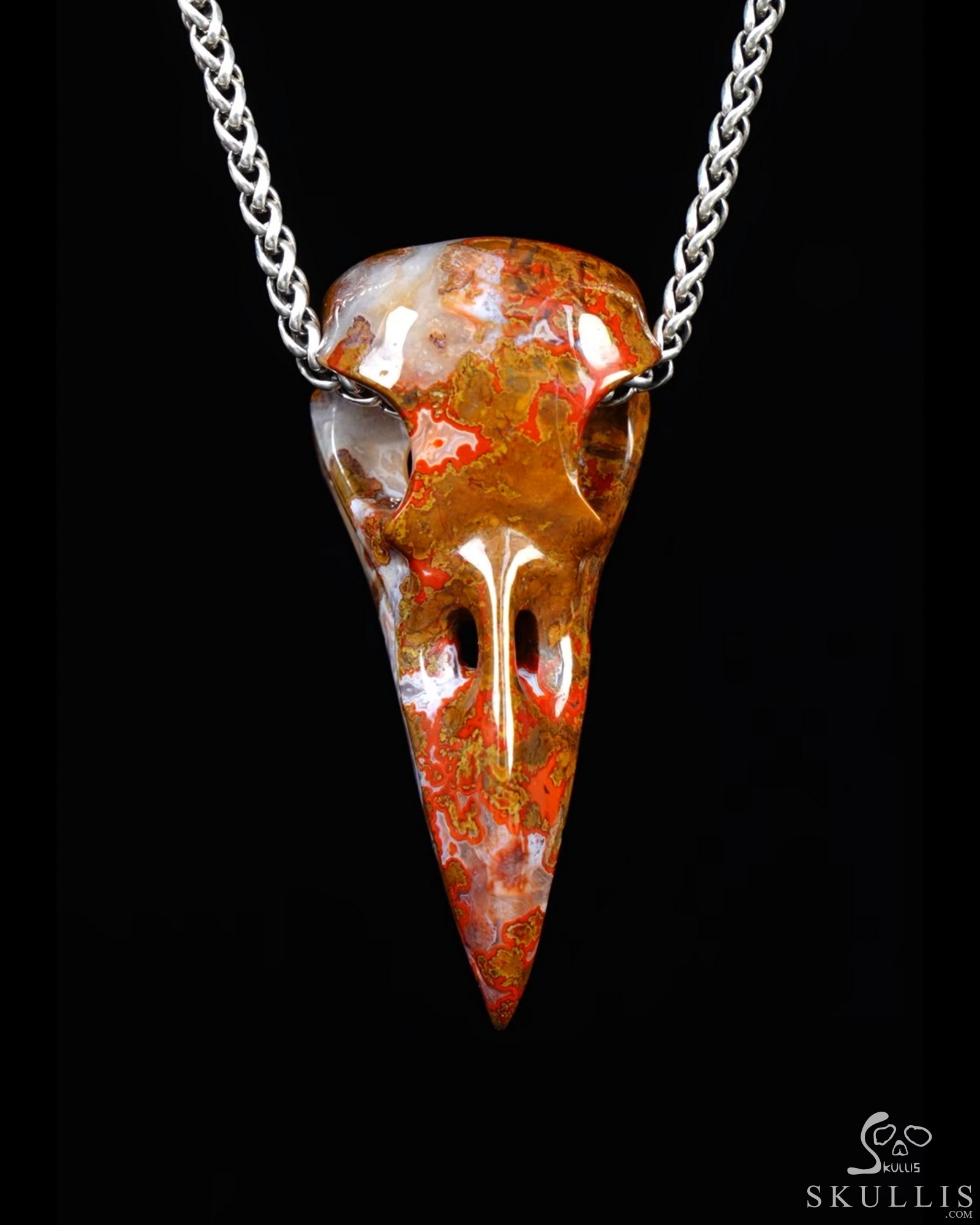Night Pathfinder - Necklace of 2.3" Red Desert Agate Hand Carved Crystal Skull Pendant, Skull Jewelry Night Pathfinder - Necklace of 2.3" Red Desert Agate Hand Carved Crystal Skull Pendant, Skull Jewelry