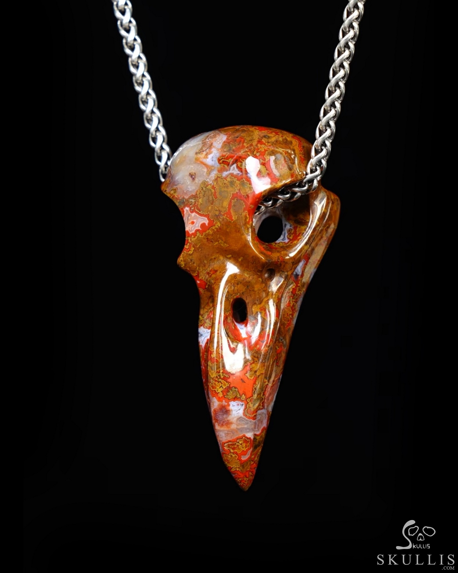 Night Pathfinder - Necklace of 2.3" Red Desert Agate Hand Carved Crystal Skull Pendant, Skull Jewelry Night Pathfinder - Necklace of 2.3" Red Desert Agate Hand Carved Crystal Skull Pendant, Skull Jewelry