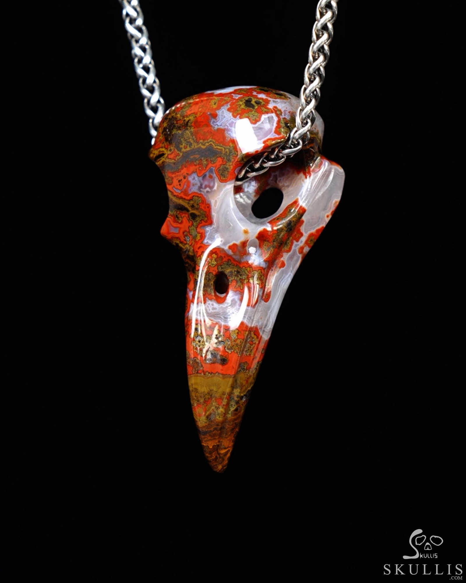 Night Pathfinder - Necklace of 2.3" Red Desert Agate Hand Carved Crystal Skull Pendant, Skull Jewelry Night Pathfinder - Necklace of 2.3" Red Desert Agate Hand Carved Crystal Skull Pendant, Skull Jewelry