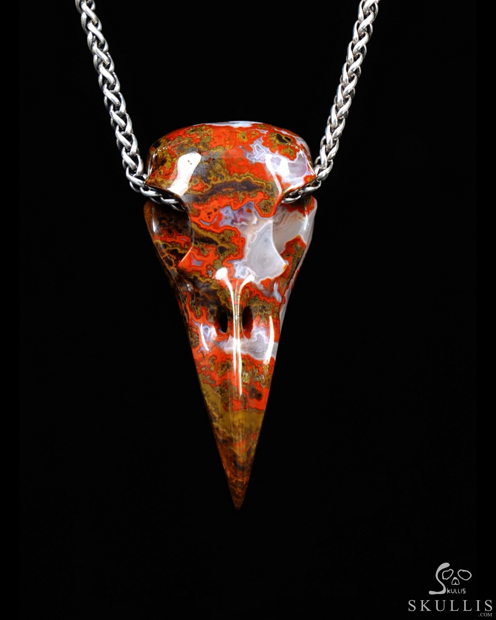 Night Pathfinder - Necklace of 2.3" Red Desert Agate Hand Carved Crystal Skull Pendant, Skull Jewelry Night Pathfinder - Necklace of 2.3" Red Desert Agate Hand Carved Crystal Skull Pendant, Skull Jewelry