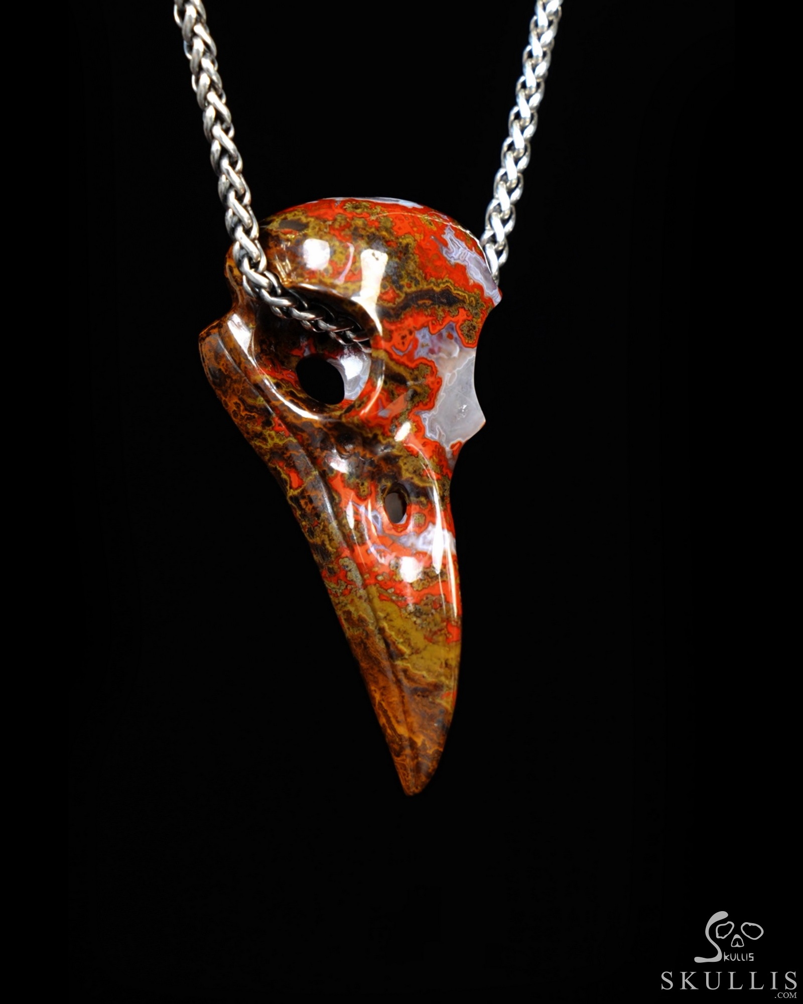 Night Pathfinder - Necklace of 2.3" Red Desert Agate Hand Carved Crystal Skull Pendant, Skull Jewelry Night Pathfinder - Necklace of 2.3" Red Desert Agate Hand Carved Crystal Skull Pendant, Skull Jewelry