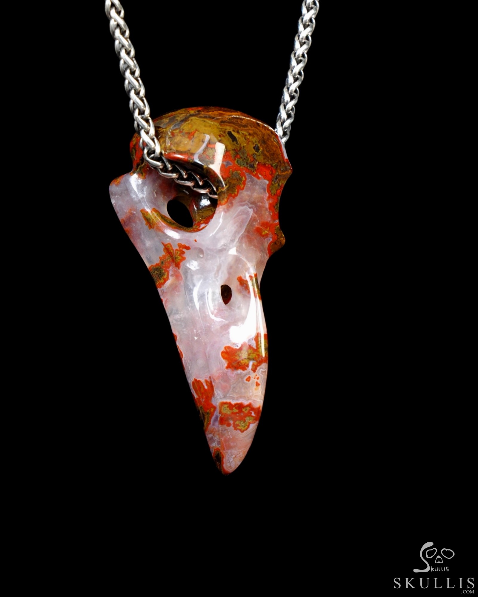Night Pathfinder - Necklace of 2.3" Red Desert Agate Hand Carved Crystal Skull Pendant, Skull Jewelry Night Pathfinder - Necklace of 2.3" Red Desert Agate Hand Carved Crystal Skull Pendant, Skull Jewelry