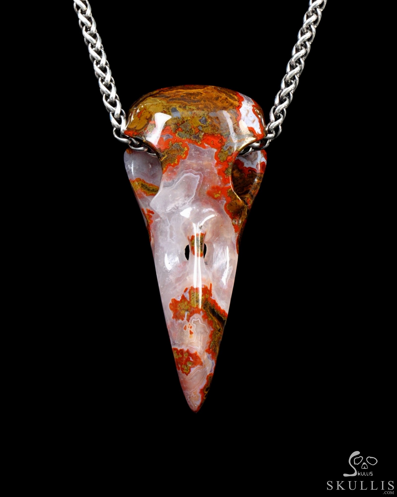 Night Pathfinder - Necklace of 2.3" Red Desert Agate Hand Carved Crystal Skull Pendant, Skull Jewelry Night Pathfinder - Necklace of 2.3" Red Desert Agate Hand Carved Crystal Skull Pendant, Skull Jewelry