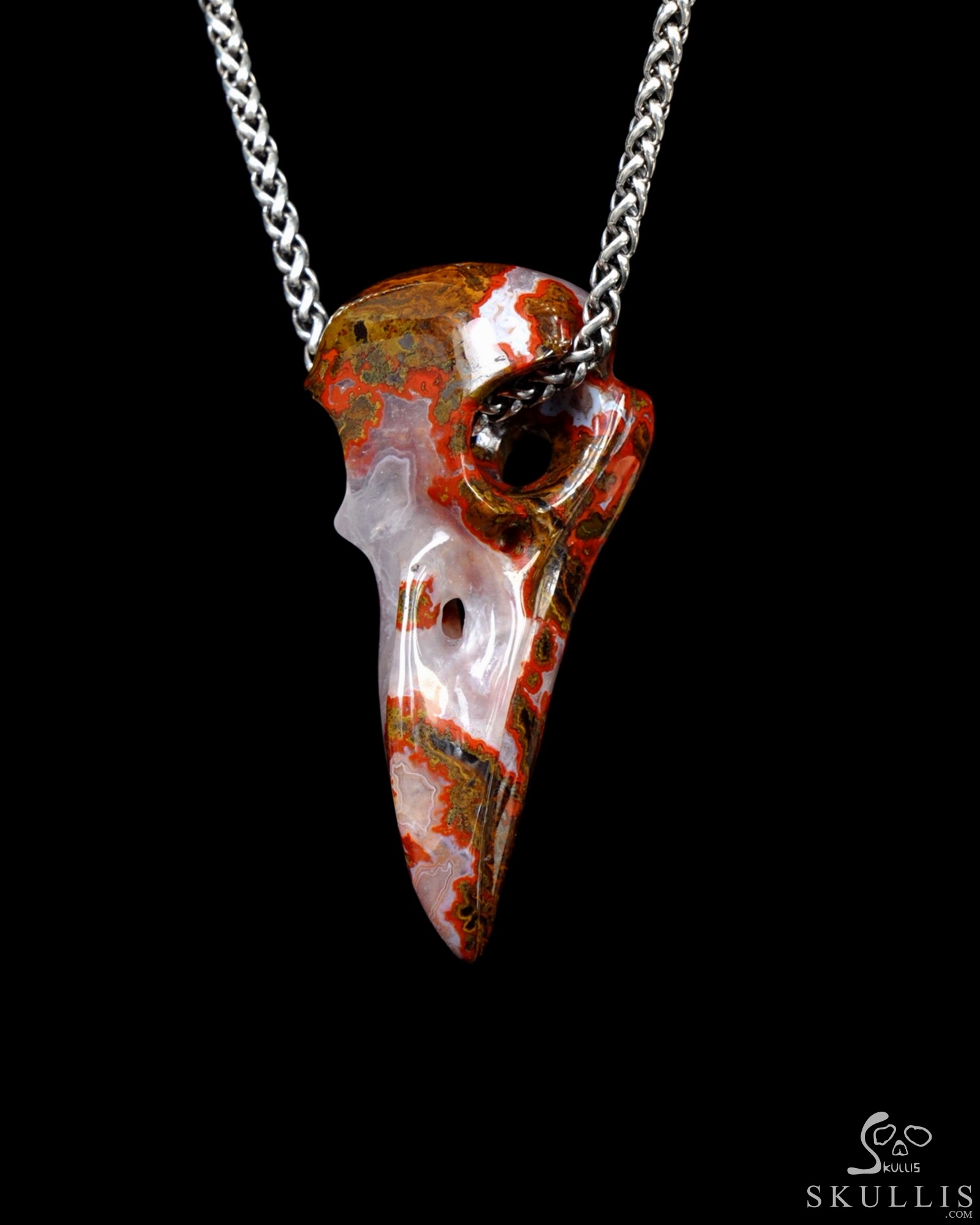 Night Pathfinder - Necklace of 2.3" Red Desert Agate Hand Carved Crystal Skull Pendant, Skull Jewelry Night Pathfinder - Necklace of 2.3" Red Desert Agate Hand Carved Crystal Skull Pendant, Skull Jewelry