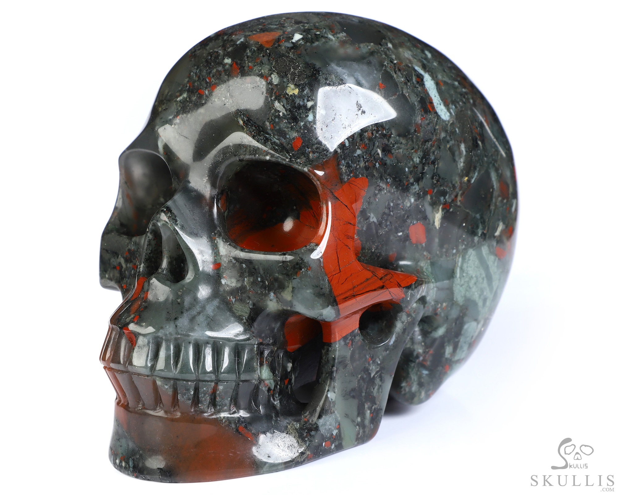 5.0" African Bloodstone Hand Carved Crystal Skull, Realistic, Crystal Healing 5.0" African Bloodstone Hand Carved Crystal Skull, Realistic, Crystal Healing