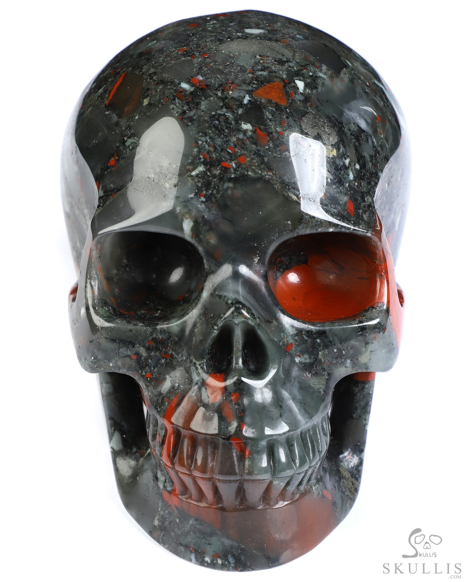 5.0" African Bloodstone Hand Carved Crystal Skull, Realistic, Crystal Healing 5.0" African Bloodstone Hand Carved Crystal Skull, Realistic, Crystal Healing