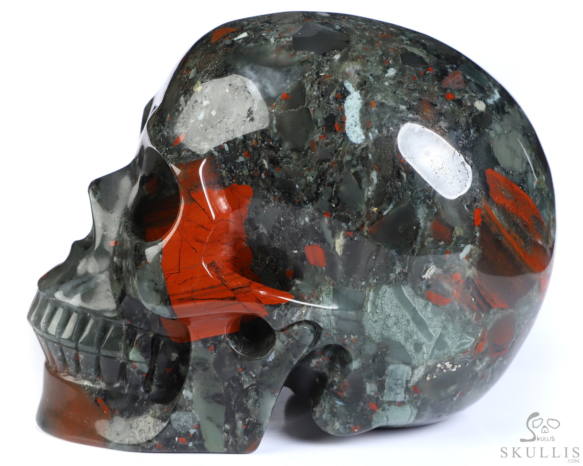 5.0" African Bloodstone Hand Carved Crystal Skull, Realistic, Crystal Healing 5.0" African Bloodstone Hand Carved Crystal Skull, Realistic, Crystal Healing