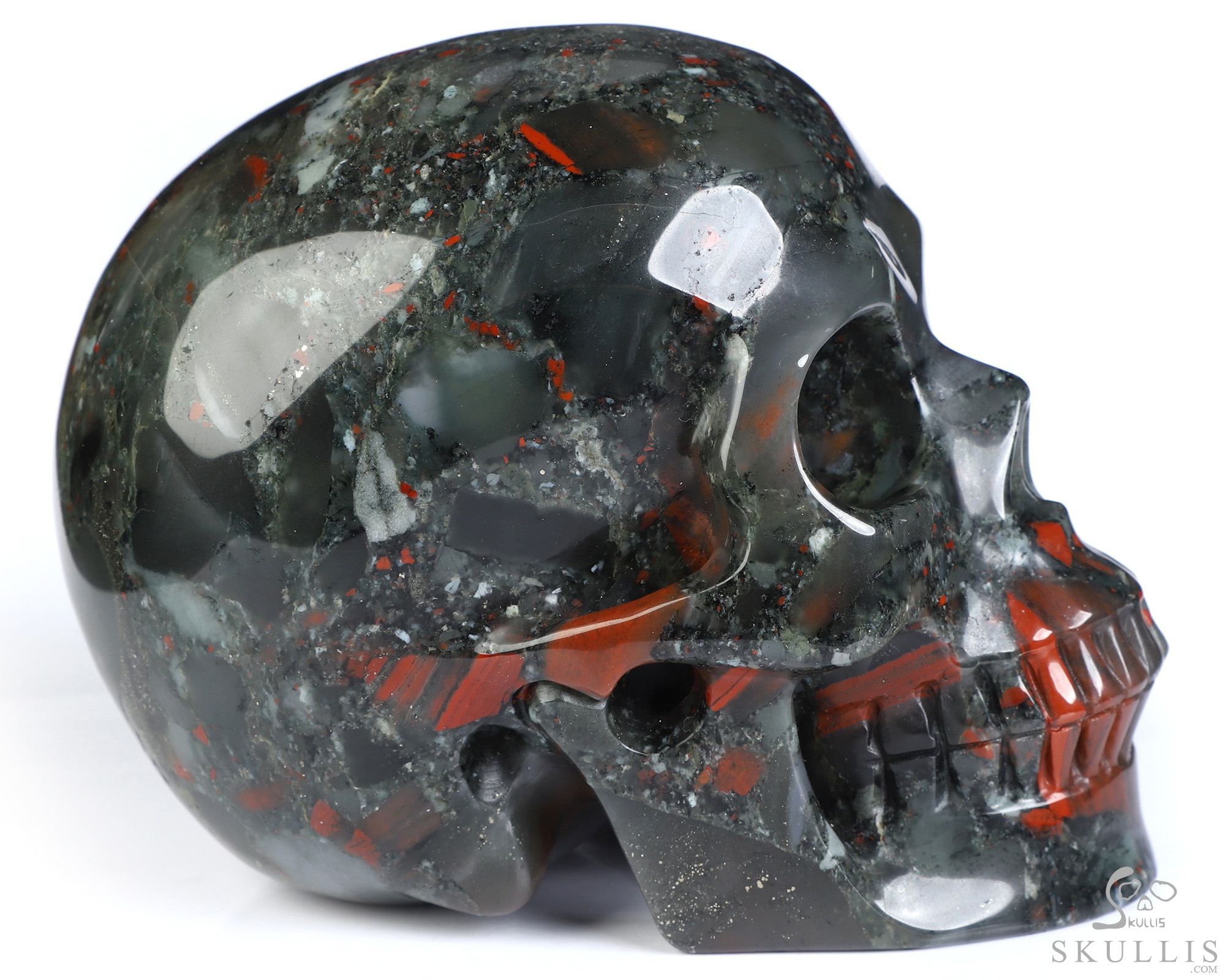 5.0" African Bloodstone Hand Carved Crystal Skull, Realistic, Crystal Healing 5.0" African Bloodstone Hand Carved Crystal Skull, Realistic, Crystal Healing