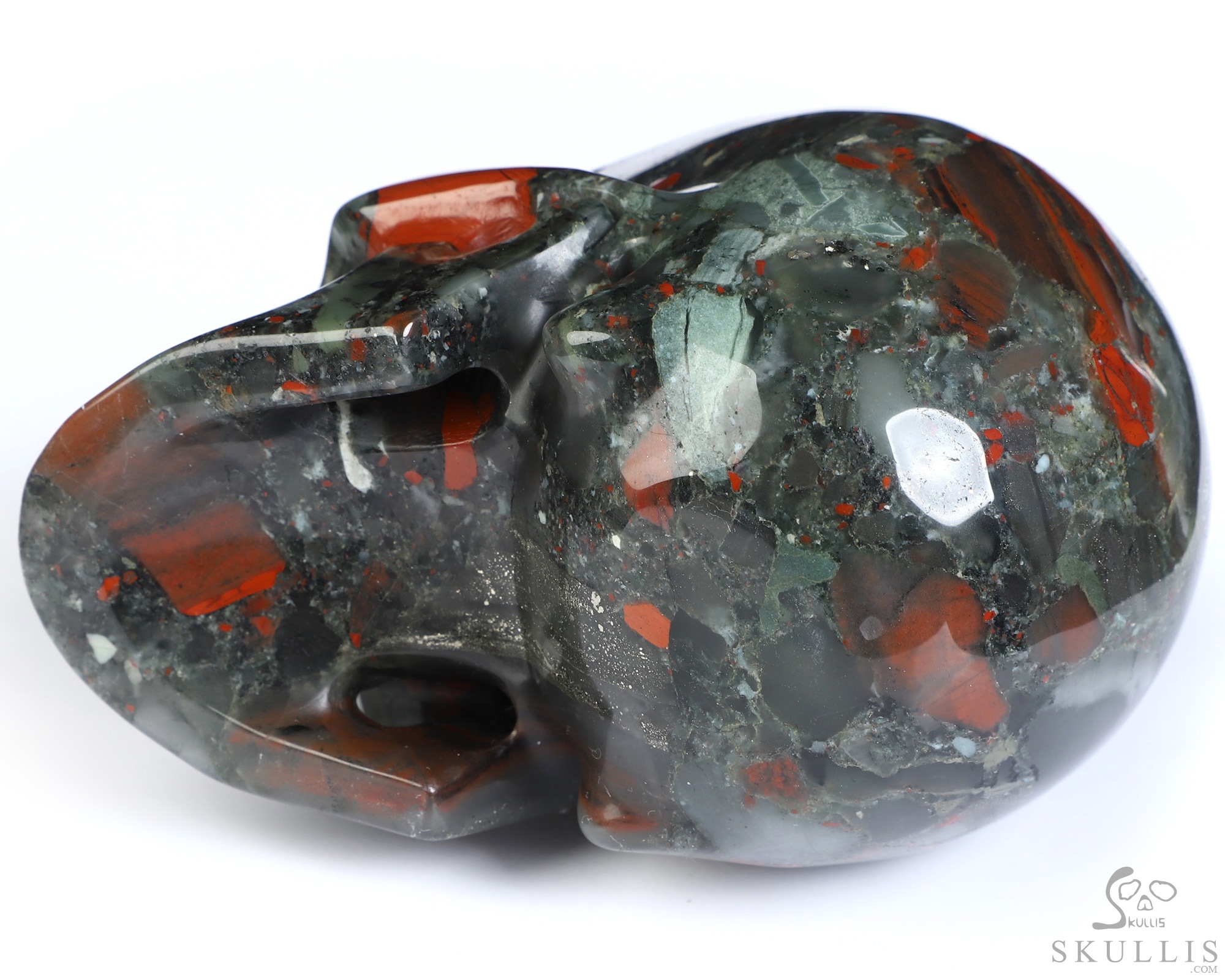 5.0" African Bloodstone Hand Carved Crystal Skull, Realistic, Crystal Healing 5.0" African Bloodstone Hand Carved Crystal Skull, Realistic, Crystal Healing