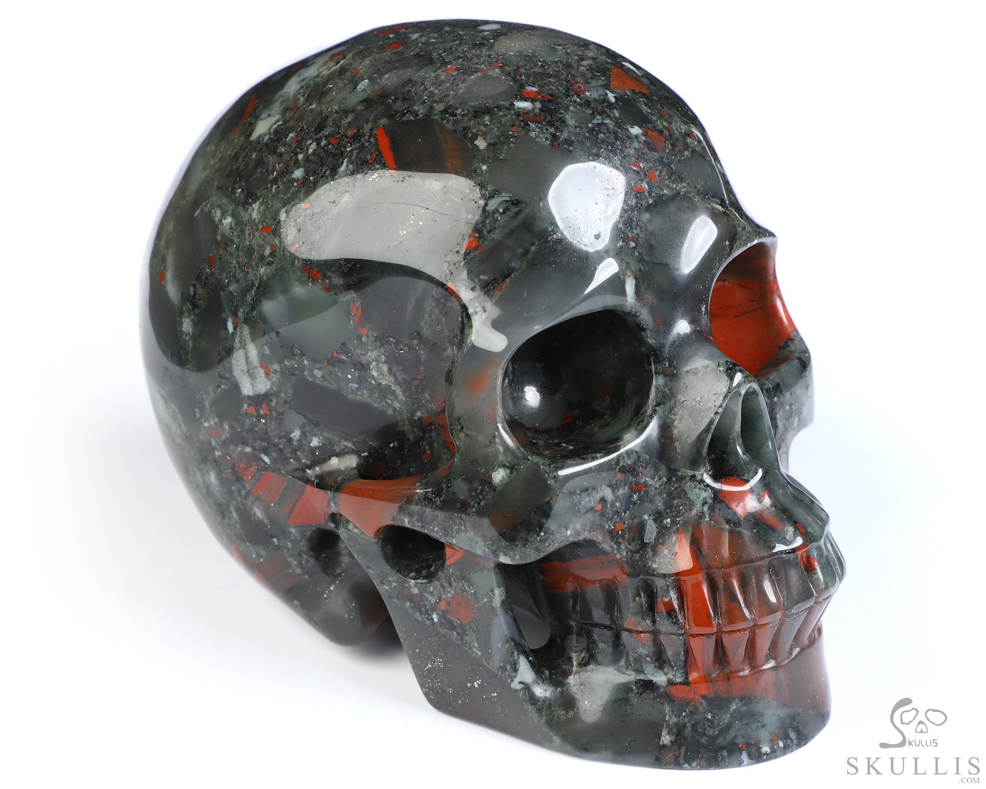 5.0" African Bloodstone Hand Carved Crystal Skull, Realistic, Crystal Healing 5.0" African Bloodstone Hand Carved Crystal Skull, Realistic, Crystal Healing