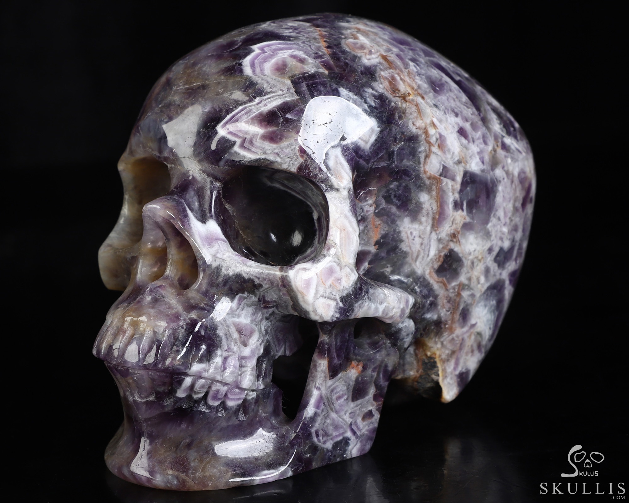 5.0" Dream Chevron Amethyst Hand Carved Crystal Skull, Super Realistic, Crystal Healing 5.0" Dream Chevron Amethyst Hand Carved Crystal Skull, Super Realistic, Crystal Healing