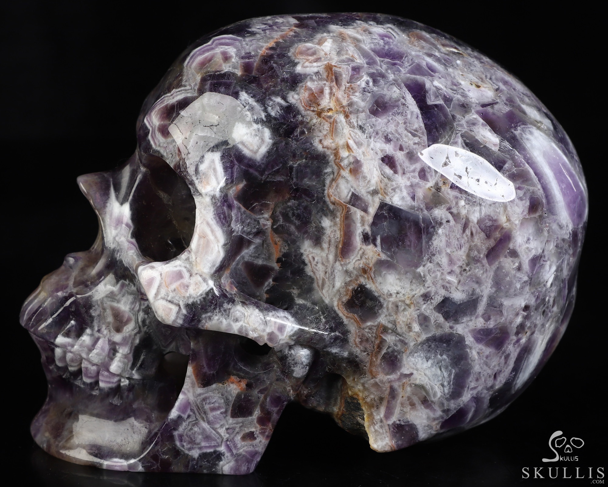 5.0" Dream Chevron Amethyst Hand Carved Crystal Skull, Super Realistic, Crystal Healing 5.0" Dream Chevron Amethyst Hand Carved Crystal Skull, Super Realistic, Crystal Healing