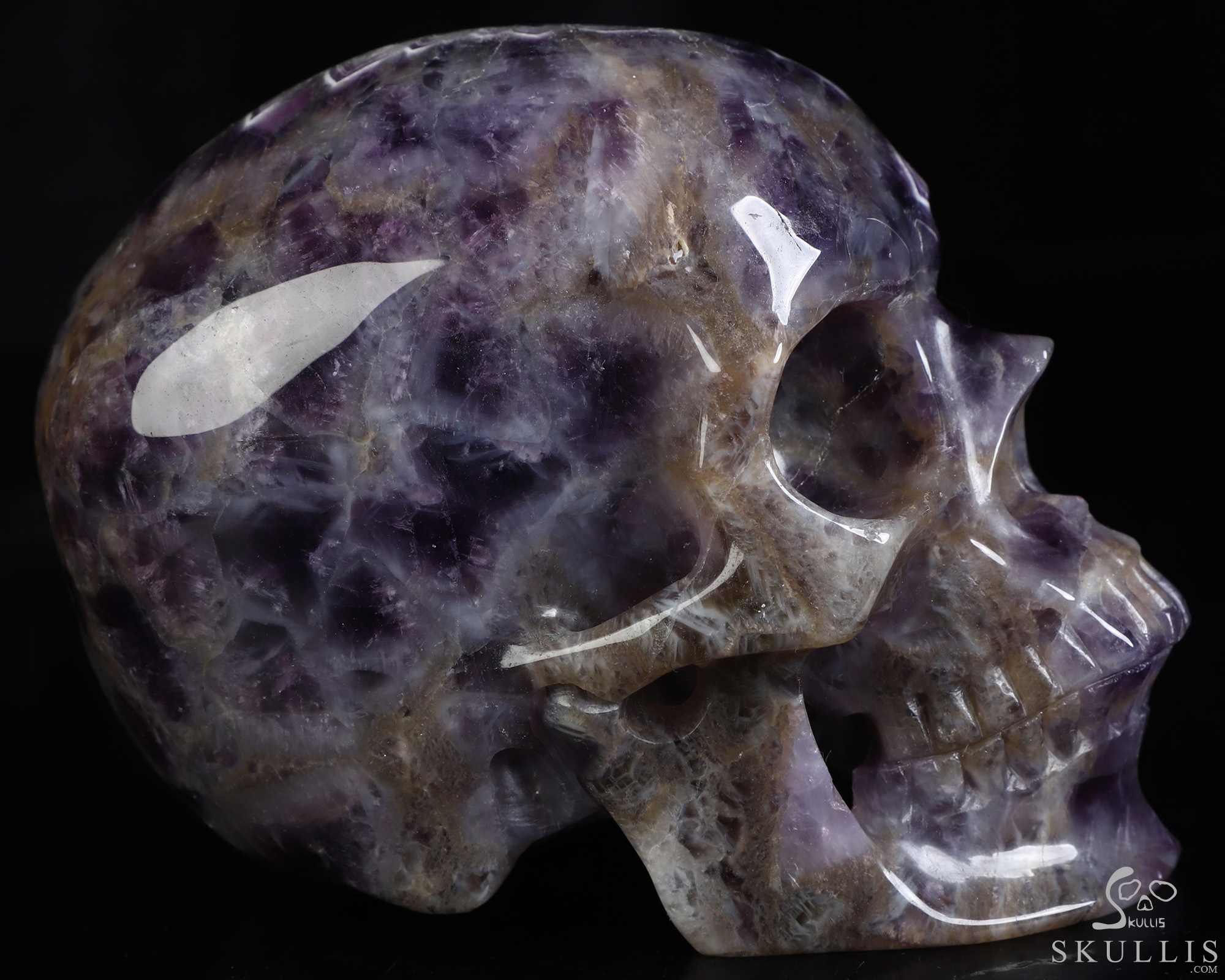 5.0" Dream Chevron Amethyst Hand Carved Crystal Skull, Super Realistic, Crystal Healing 5.0" Dream Chevron Amethyst Hand Carved Crystal Skull, Super Realistic, Crystal Healing
