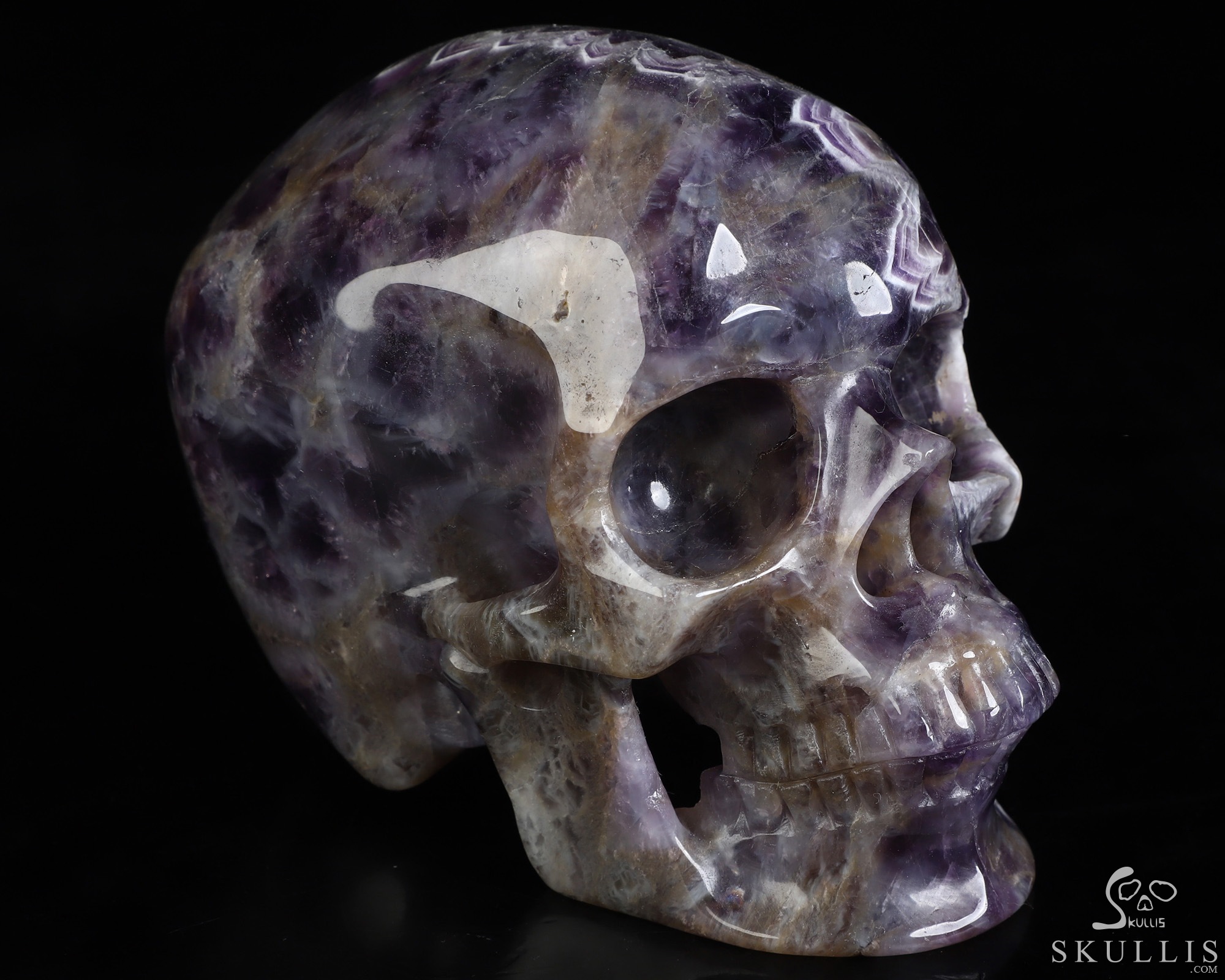 5.0" Dream Chevron Amethyst Hand Carved Crystal Skull, Super Realistic, Crystal Healing 5.0" Dream Chevron Amethyst Hand Carved Crystal Skull, Super Realistic, Crystal Healing