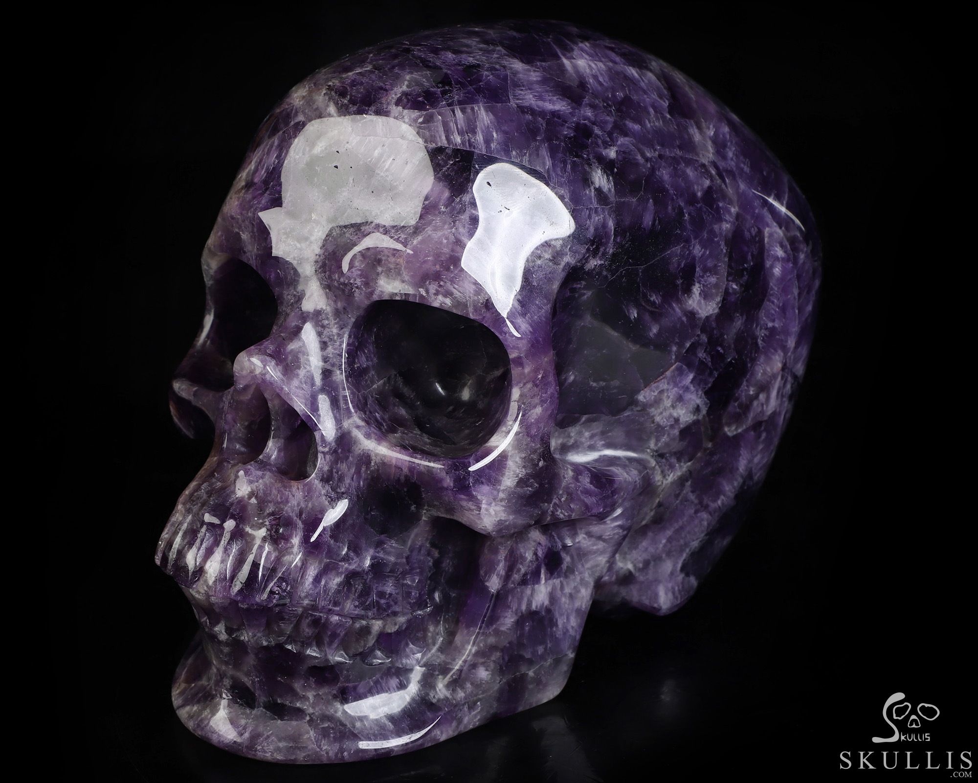 Lifesized 6.9" Dream Chevron Amethyst Hand Carved Hollow Crystal Skull Lamp/Light, Super Realistic, Crystal Healing Lifesized 6.9" Dream Chevron Amethyst Hand Carved Hollow Crystal Skull Lamp/Light, Super Realistic, Crystal Healing