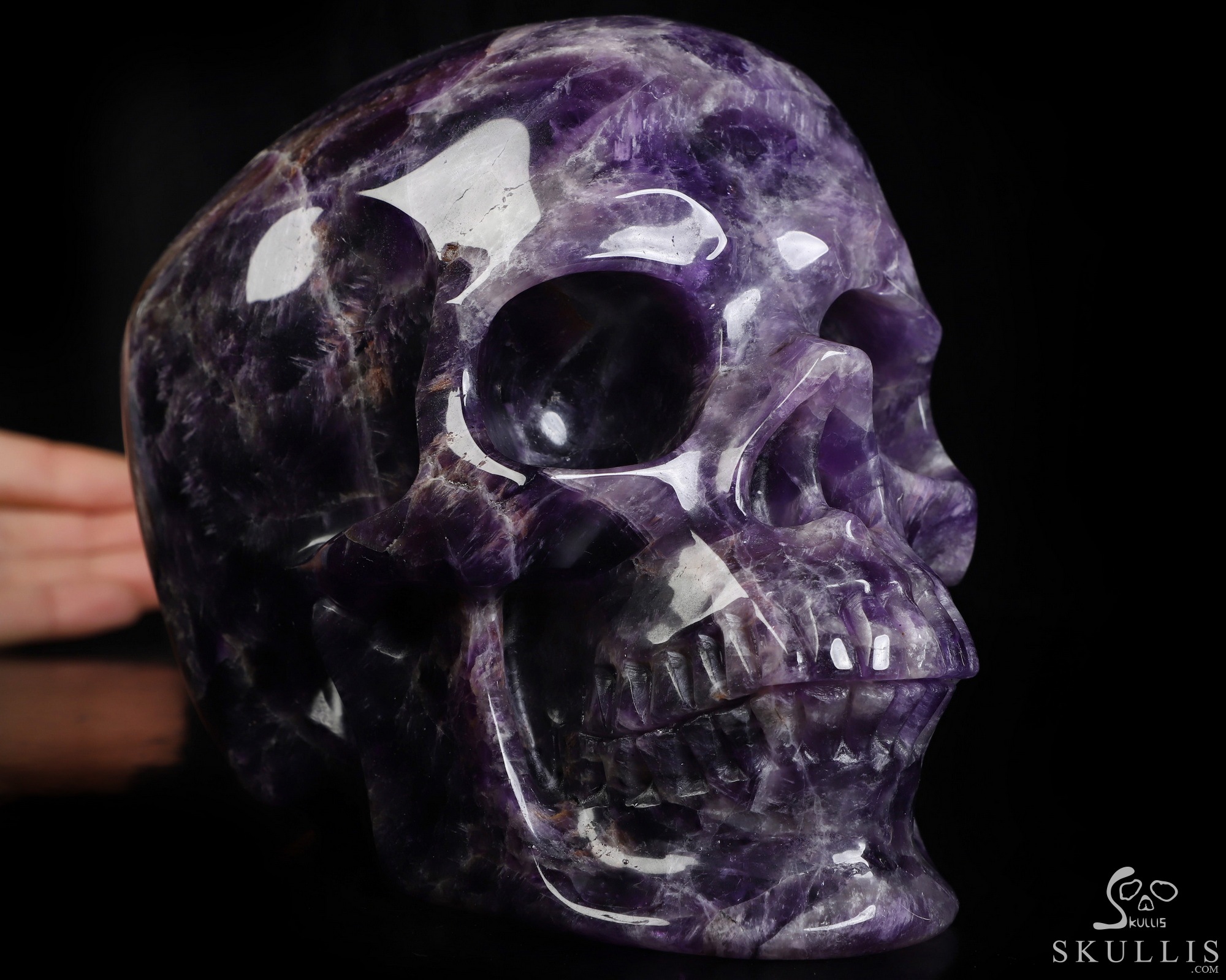 Lifesized 6.9" Dream Chevron Amethyst Hand Carved Hollow Crystal Skull Lamp/Light, Super Realistic, Crystal Healing Lifesized 6.9" Dream Chevron Amethyst Hand Carved Hollow Crystal Skull Lamp/Light, Super Realistic, Crystal Healing