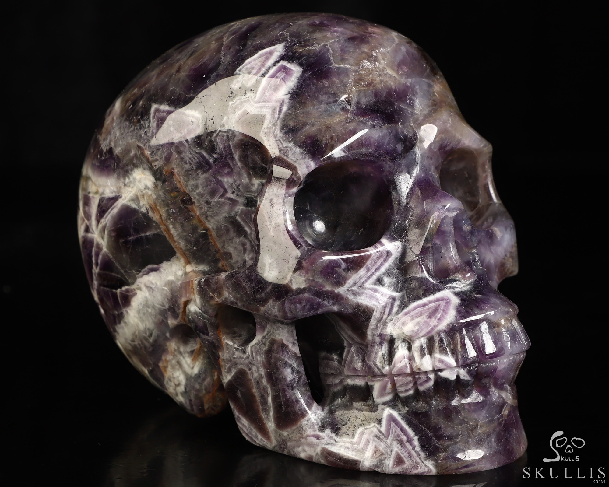 5.0" Dream Chevron Amethyst Hand Carved Crystal Skull, Realistic, Crystal Healing 5.0" Dream Chevron Amethyst Hand Carved Crystal Skull, Realistic, Crystal Healing