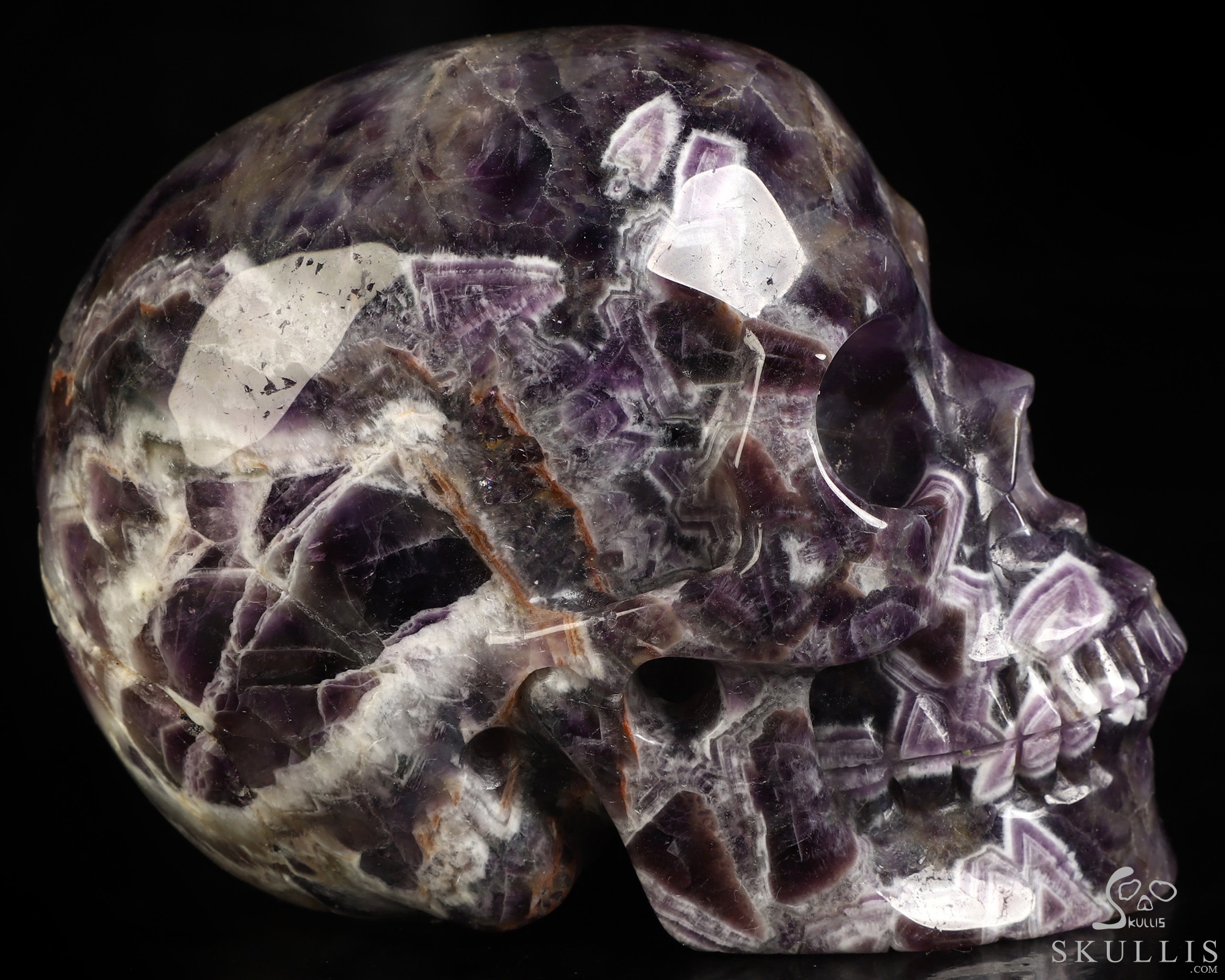 5.0" Dream Chevron Amethyst Hand Carved Crystal Skull, Realistic, Crystal Healing 5.0" Dream Chevron Amethyst Hand Carved Crystal Skull, Realistic, Crystal Healing