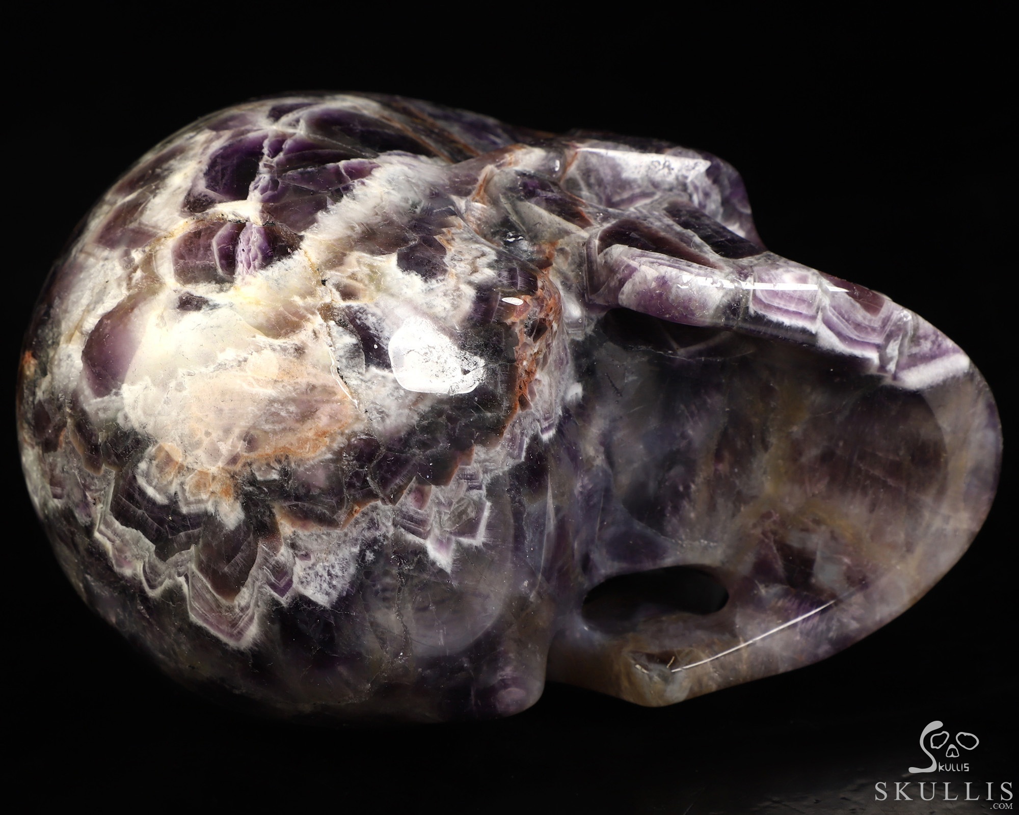 5.0" Dream Chevron Amethyst Hand Carved Crystal Skull, Realistic, Crystal Healing 5.0" Dream Chevron Amethyst Hand Carved Crystal Skull, Realistic, Crystal Healing