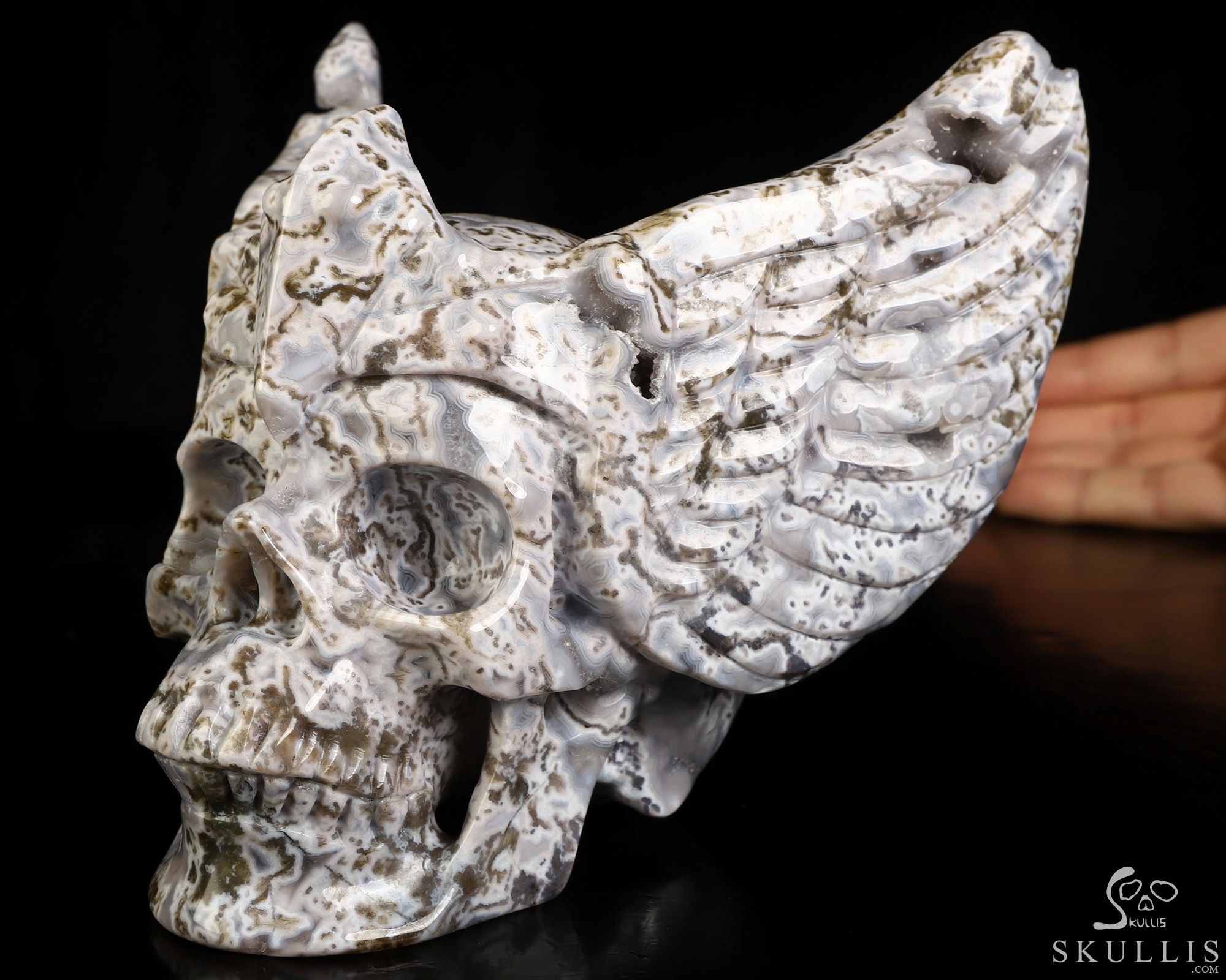 5.8" Green Moss Agate Hand Carved Guardian Crystal Skull Sculpture, Crystal Healing 5.8" Green Moss Agate Hand Carved Guardian Crystal Skull Sculpture, Crystal Healing