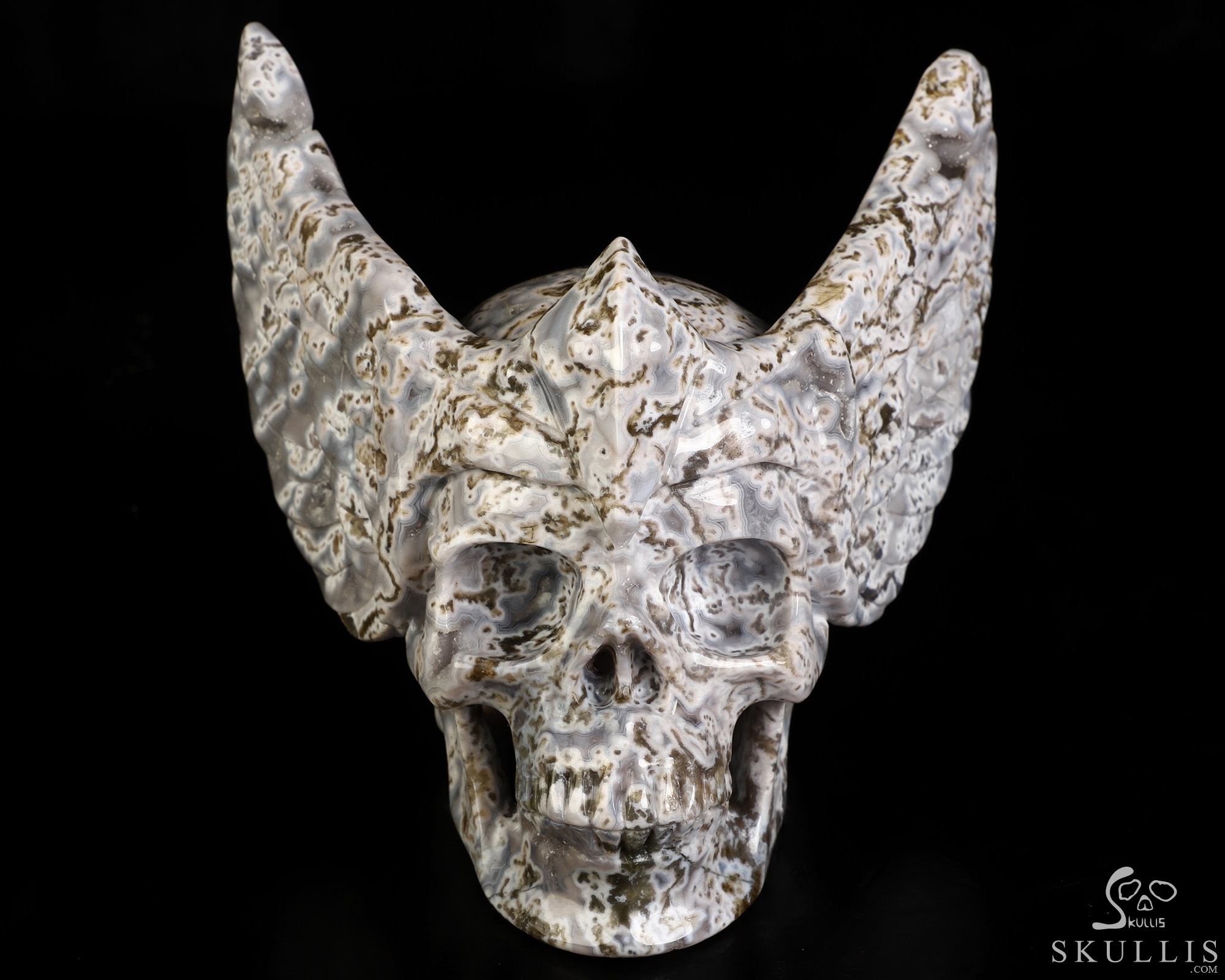 5.8" Green Moss Agate Hand Carved Guardian Crystal Skull Sculpture, Crystal Healing 5.8" Green Moss Agate Hand Carved Guardian Crystal Skull Sculpture, Crystal Healing