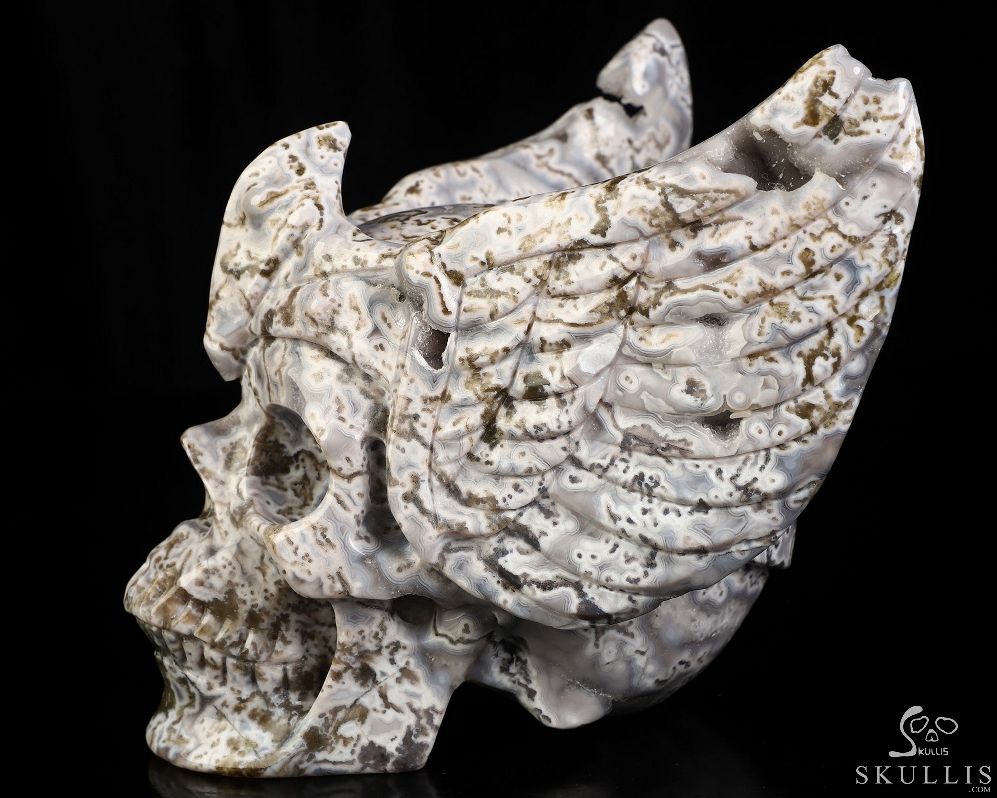 5.8" Green Moss Agate Hand Carved Guardian Crystal Skull Sculpture, Crystal Healing 5.8" Green Moss Agate Hand Carved Guardian Crystal Skull Sculpture, Crystal Healing