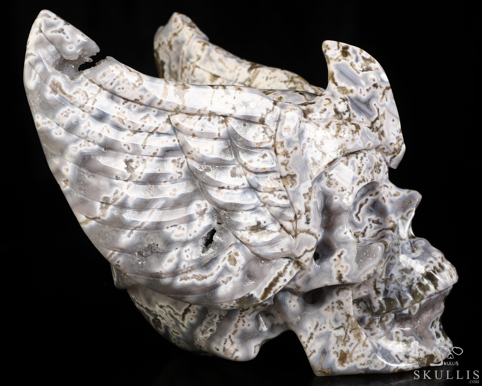 5.8" Green Moss Agate Hand Carved Guardian Crystal Skull Sculpture, Crystal Healing 5.8" Green Moss Agate Hand Carved Guardian Crystal Skull Sculpture, Crystal Healing