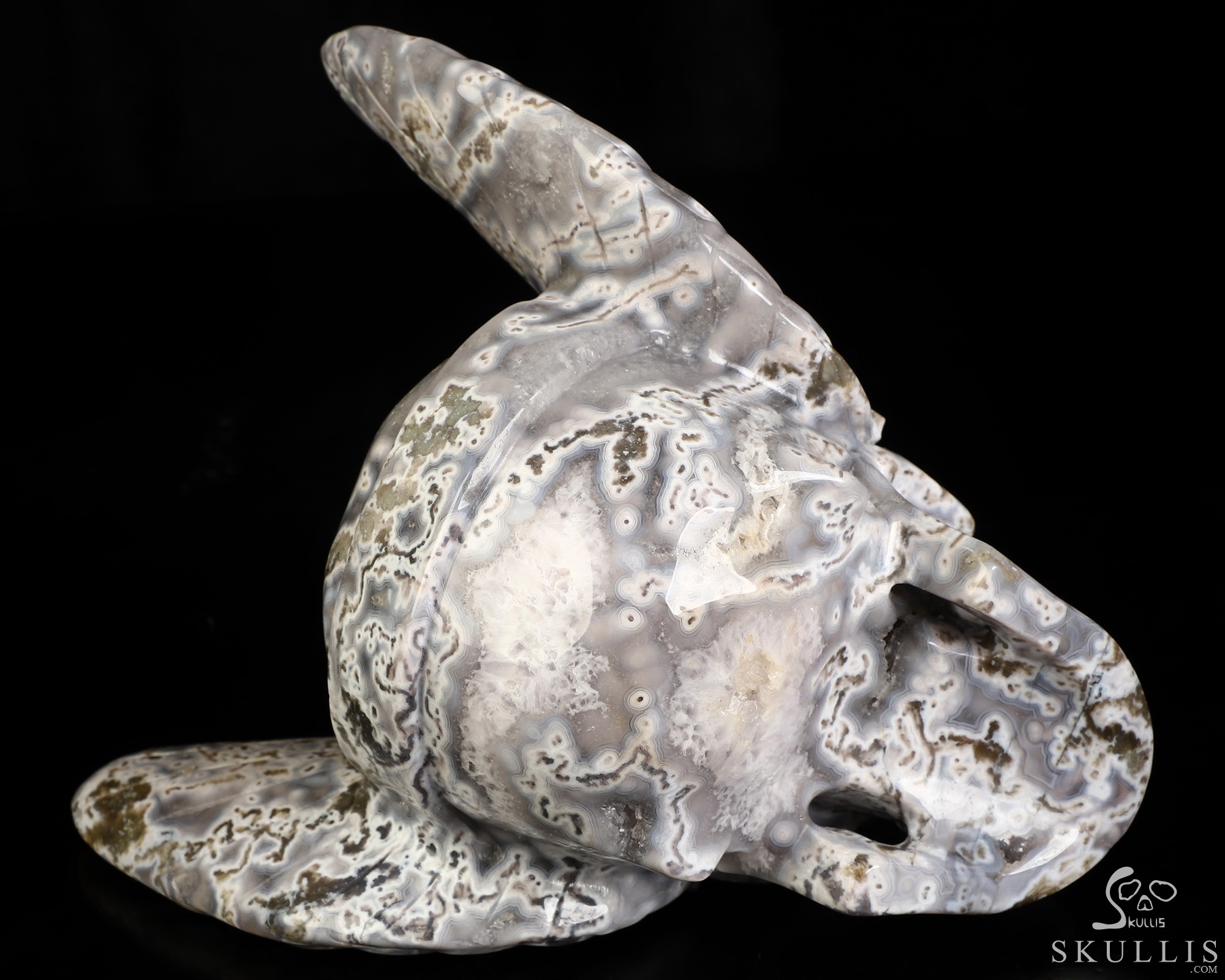 5.8" Green Moss Agate Hand Carved Guardian Crystal Skull Sculpture, Crystal Healing 5.8" Green Moss Agate Hand Carved Guardian Crystal Skull Sculpture, Crystal Healing