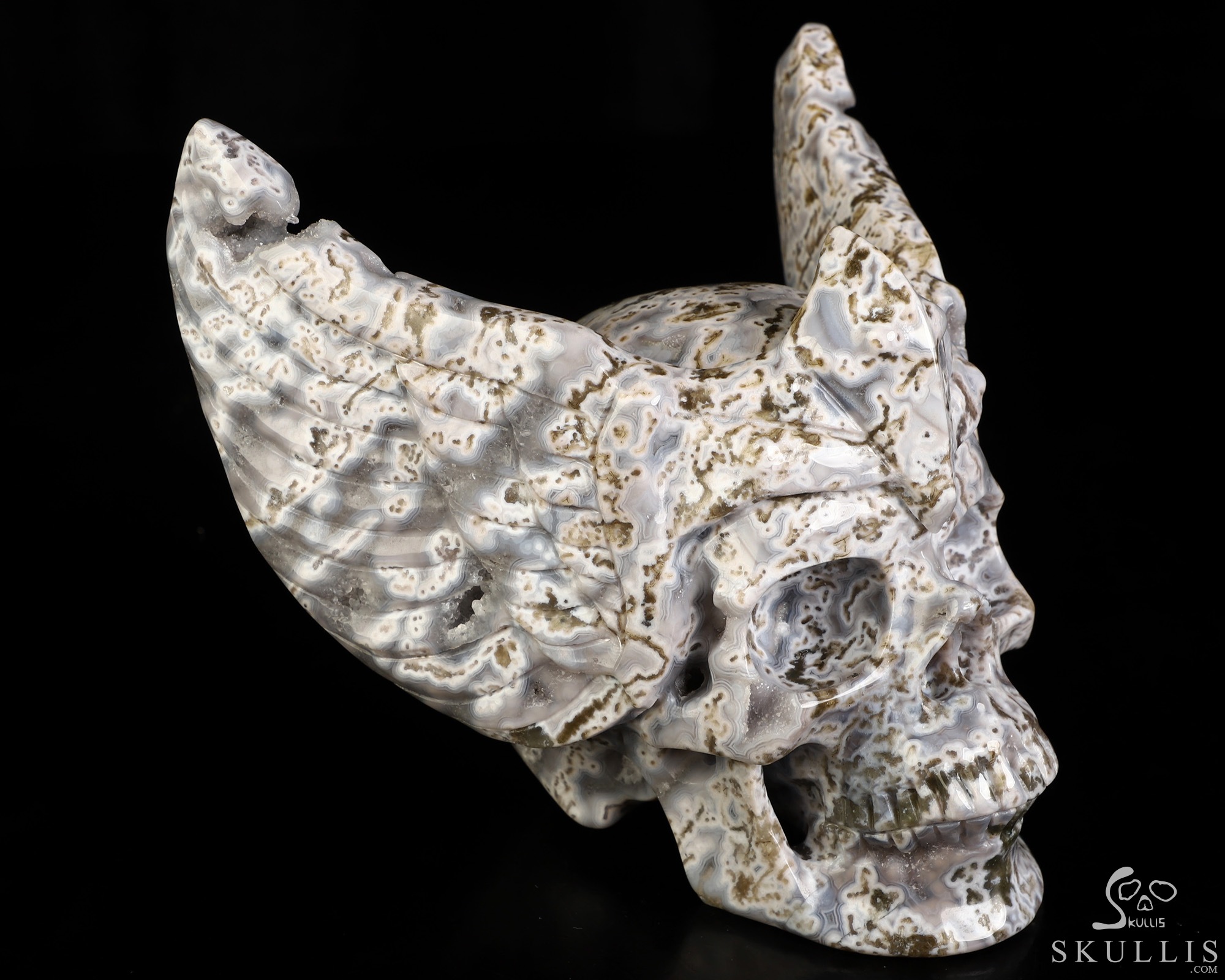 5.8" Green Moss Agate Hand Carved Guardian Crystal Skull Sculpture, Crystal Healing 5.8" Green Moss Agate Hand Carved Guardian Crystal Skull Sculpture, Crystal Healing