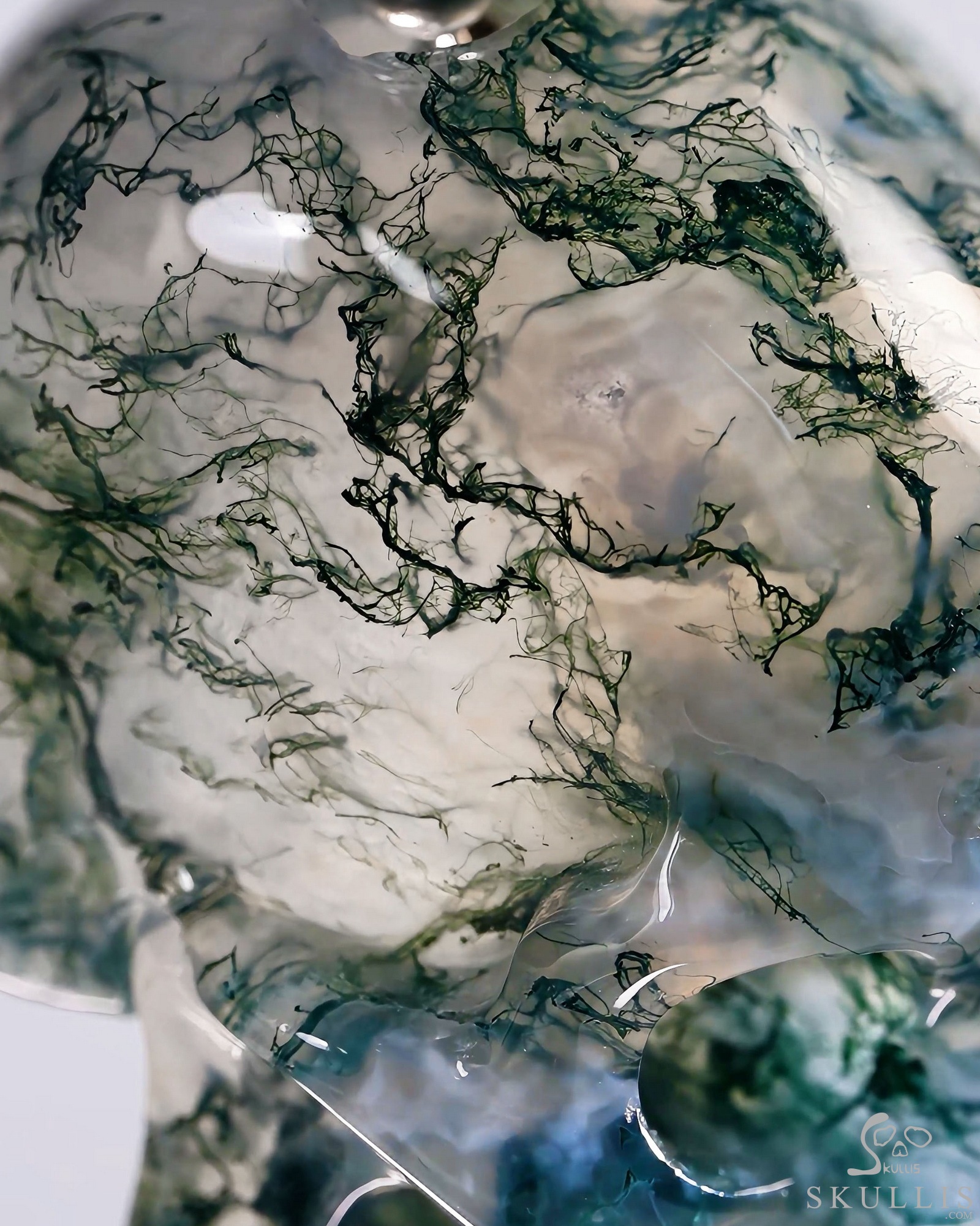 Hollow Essence - 1.3" Green Moss Agate Hand Carved Hollow Crystal Skull Pendant, Skull Jewelry Hollow Essence - 1.3" Green Moss Agate Hand Carved Hollow Crystal Skull Pendant, Skull Jewelry