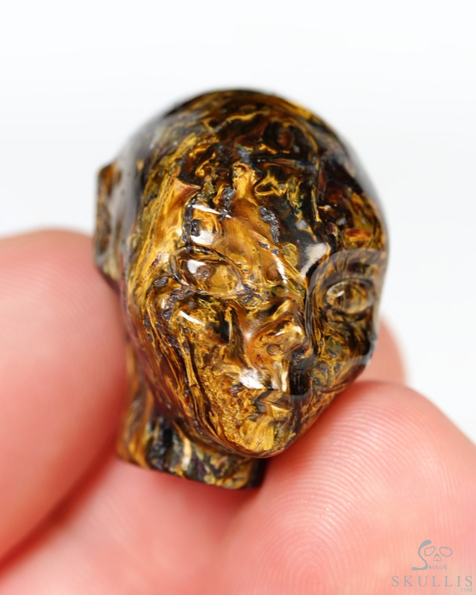 1.1" Pietersite Hand Carved Fairy Elf Alien Crystal Skull Companion Sculpture, Crystal Healing 1.1" Pietersite Hand Carved Fairy Elf Alien Crystal Skull Companion Sculpture, Crystal Healing