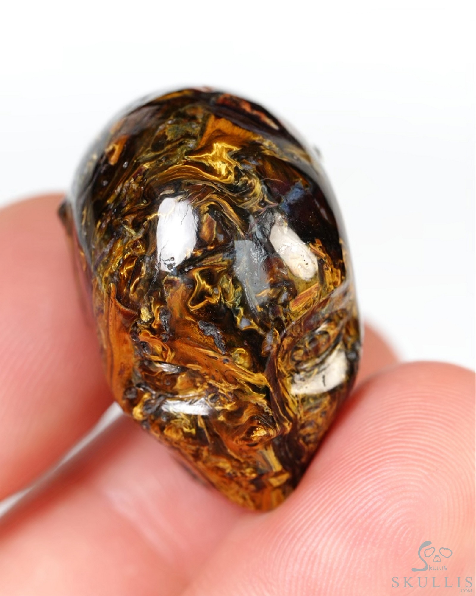 1.1" Pietersite Hand Carved Fairy Elf Alien Crystal Skull Companion Sculpture, Crystal Healing 1.1" Pietersite Hand Carved Fairy Elf Alien Crystal Skull Companion Sculpture, Crystal Healing
