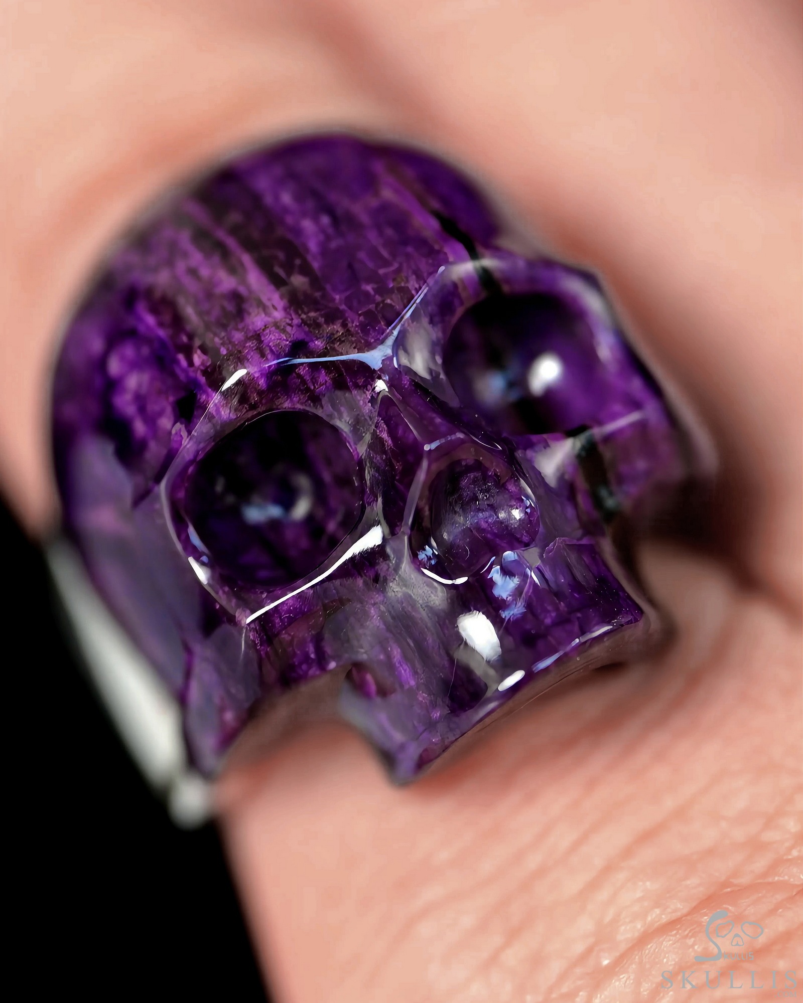 Skullis Signature Gemstone Sugilite Hand Carved Crystal Skull Ring, US size 10, Crystal Healing Skull Jewelry, for Women & Men Skullis Signature Gemstone Sugilite Hand Carved Crystal Skull Ring, US size 10, Crystal Healing Skull Jewelry, for Women & Men