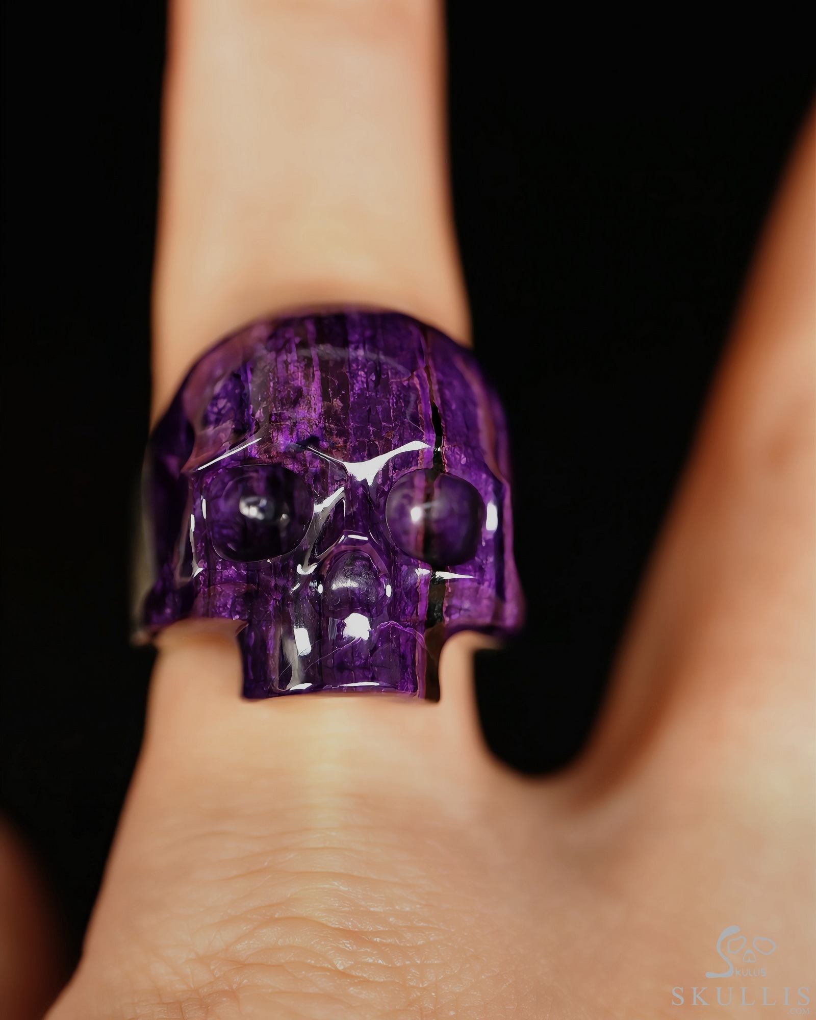 Skullis Signature Gemstone Sugilite Hand Carved Crystal Skull Ring, US size 10, Crystal Healing Skull Jewelry, for Women & Men Skullis Signature Gemstone Sugilite Hand Carved Crystal Skull Ring, US size 10, Crystal Healing Skull Jewelry, for Women & Men