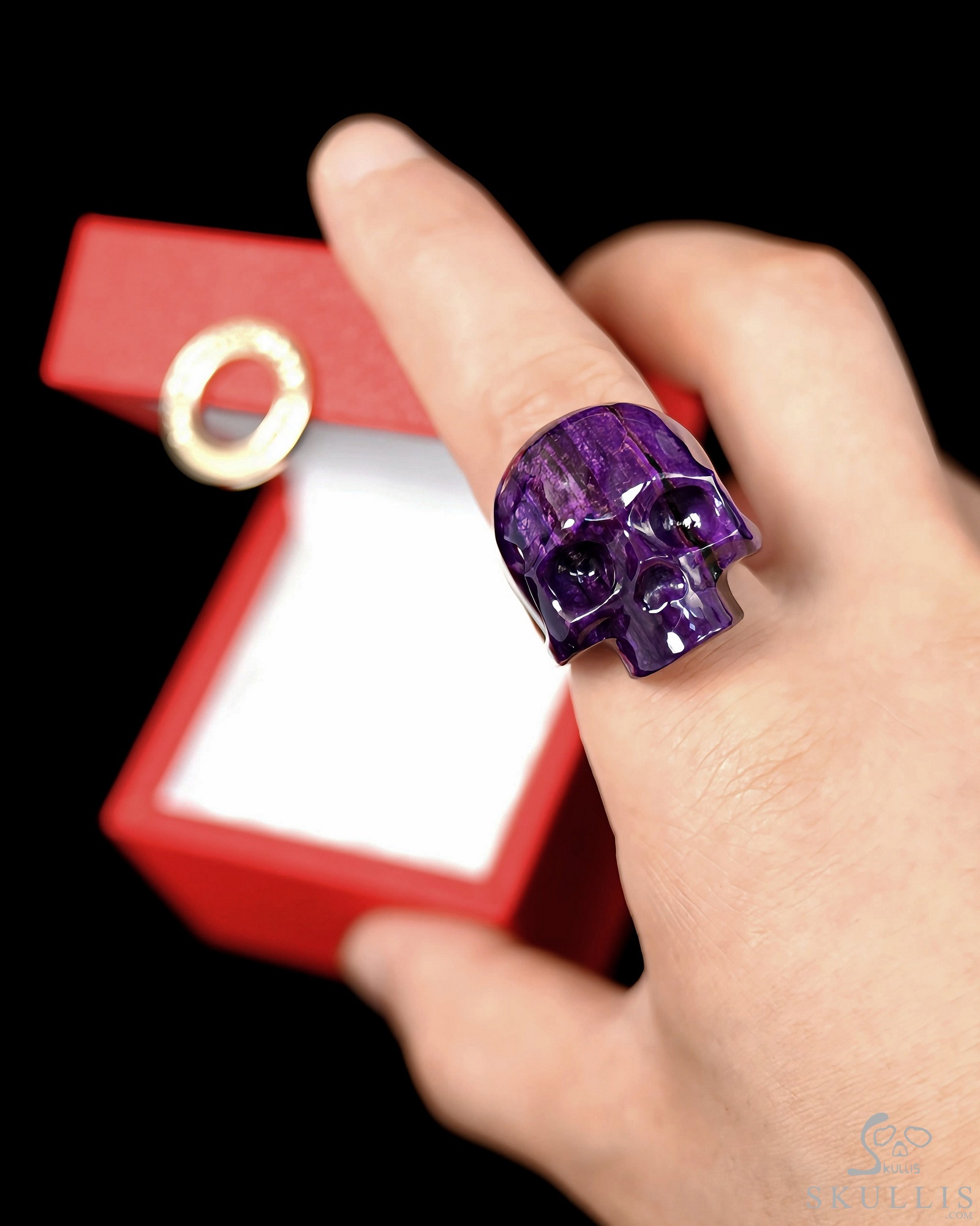 Skullis Signature Gemstone Sugilite Hand Carved Crystal Skull Ring, US size 10, Crystal Healing Skull Jewelry, for Women & Men Skullis Signature Gemstone Sugilite Hand Carved Crystal Skull Ring, US size 10, Crystal Healing Skull Jewelry, for Women & Men