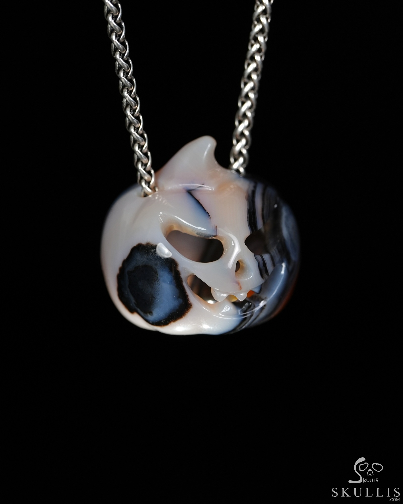 Hollow Essence - 1.4" Agate Hand Carved Crystal Pumpkin Skull Pendant, Crystal Healing Skull Jewelry, for Women & Men Hollow Essence - 1.4" Agate Hand Carved Crystal Pumpkin Skull Pendant, Crystal Healing Skull Jewelry, for Women & Men