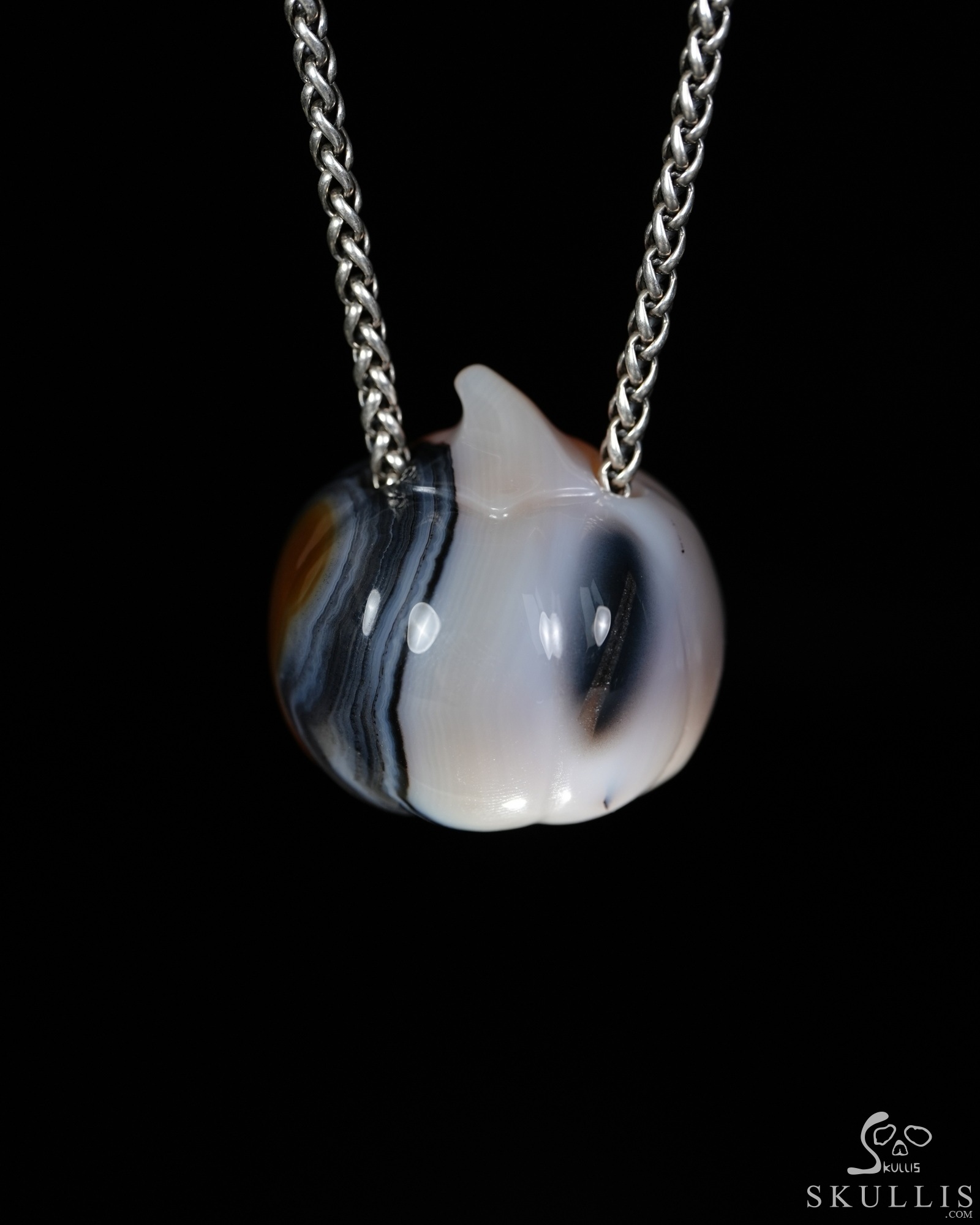 Hollow Essence - 1.4" Agate Hand Carved Crystal Pumpkin Skull Pendant, Crystal Healing Skull Jewelry, for Women & Men Hollow Essence - 1.4" Agate Hand Carved Crystal Pumpkin Skull Pendant, Crystal Healing Skull Jewelry, for Women & Men